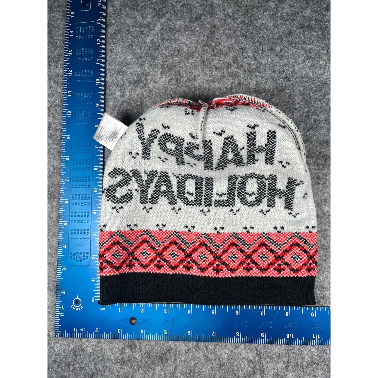 Vintage HAPPY HOLIDAYS Beanie Toque Adult One Size Black Fair Isle Knit Acrylic Pom Shirt Hats Unisex Adults Christmas Theme Beanie Mens Womens Size ONE SIZE - 5 Thumbnail