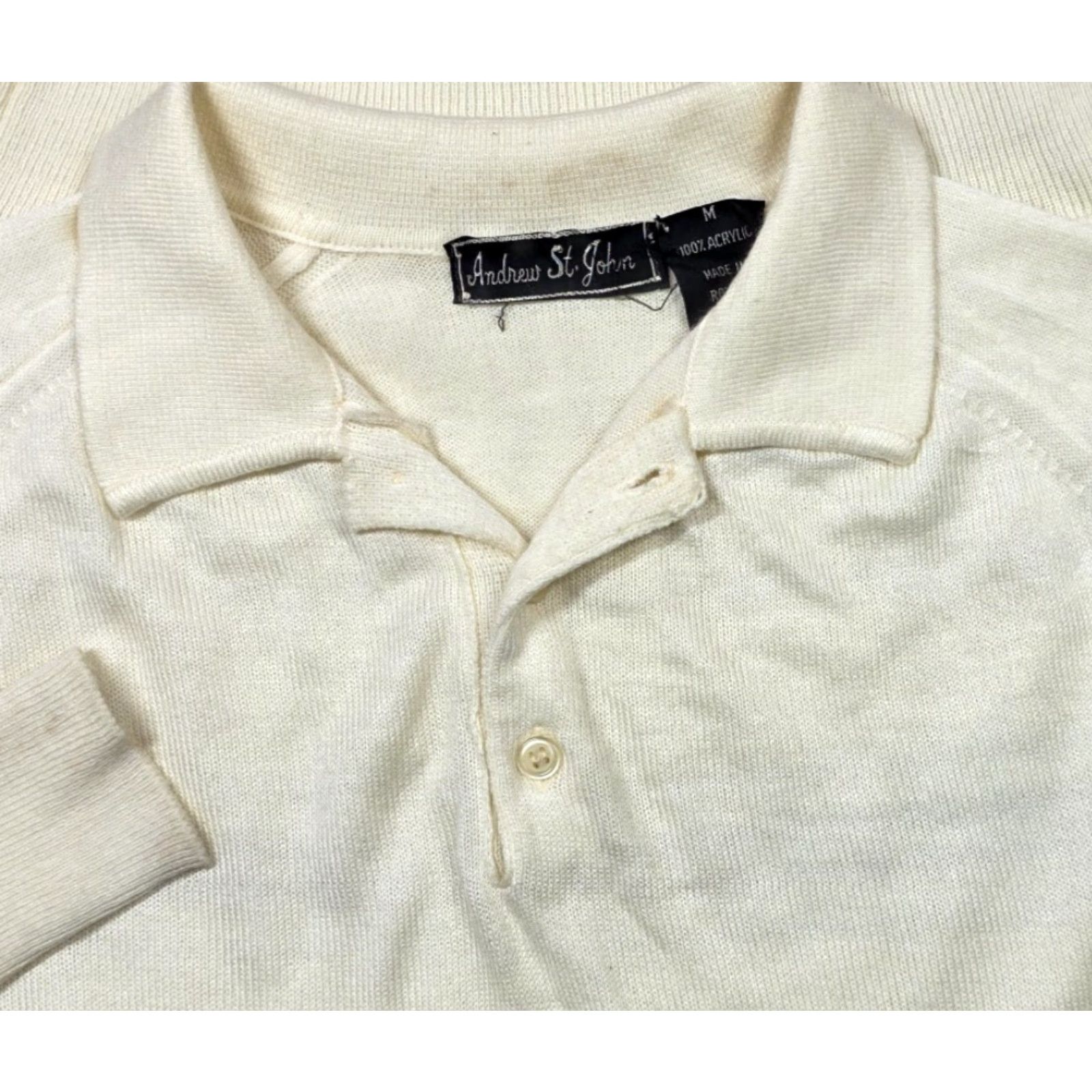 Vintage VINTAGE Andrew St. John Tan Striped Knit Polo Sweater M Loop Collar Shirt Mens Size US M / EU 48-50 / 2 - 2 Thumbnail