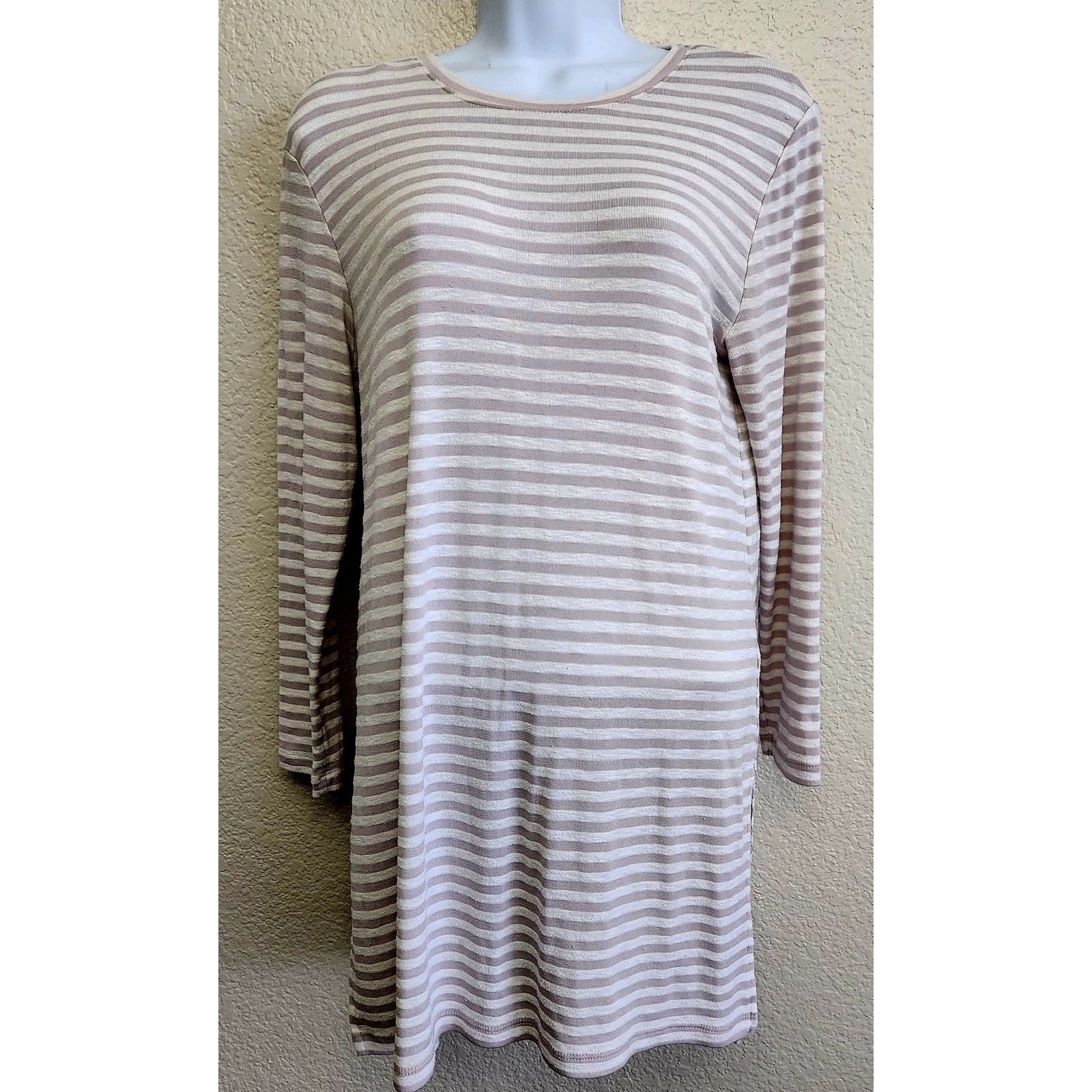 Old Navy Old Navy Tan White Striped Long Sleeves Top Small Size S / US 4 / IT 40 - 1 Thumbnail
