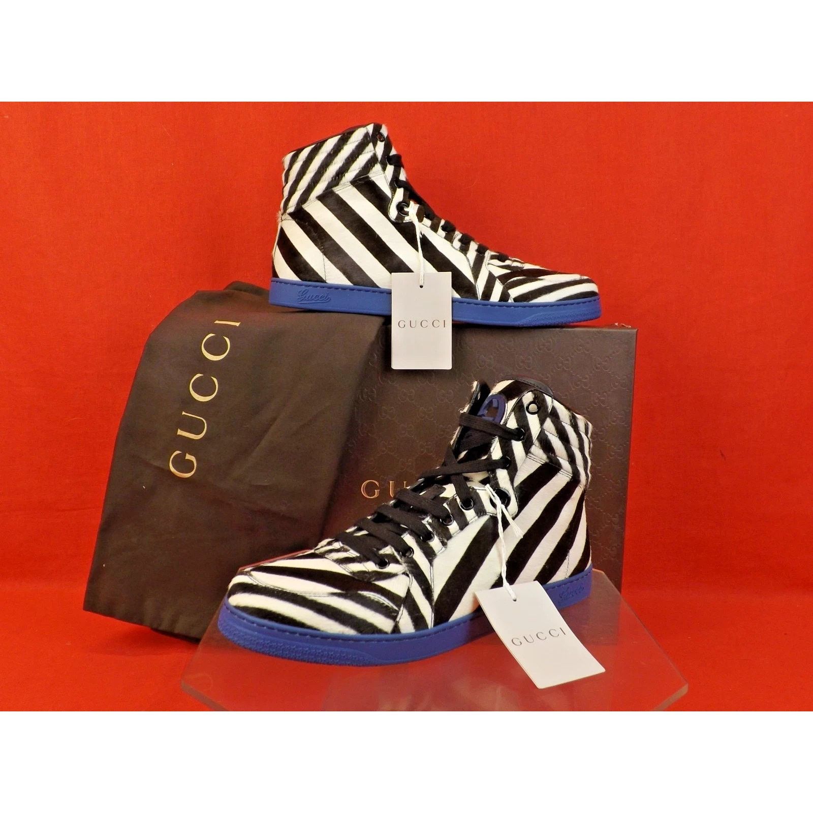 Gucci GUCCI 35341 BLACK WHITE STRIPED PONYHAIR HI TOP SNEAKERS 7.5 Size US 8.5 / EU 41-42 - 1 Thumbnail
