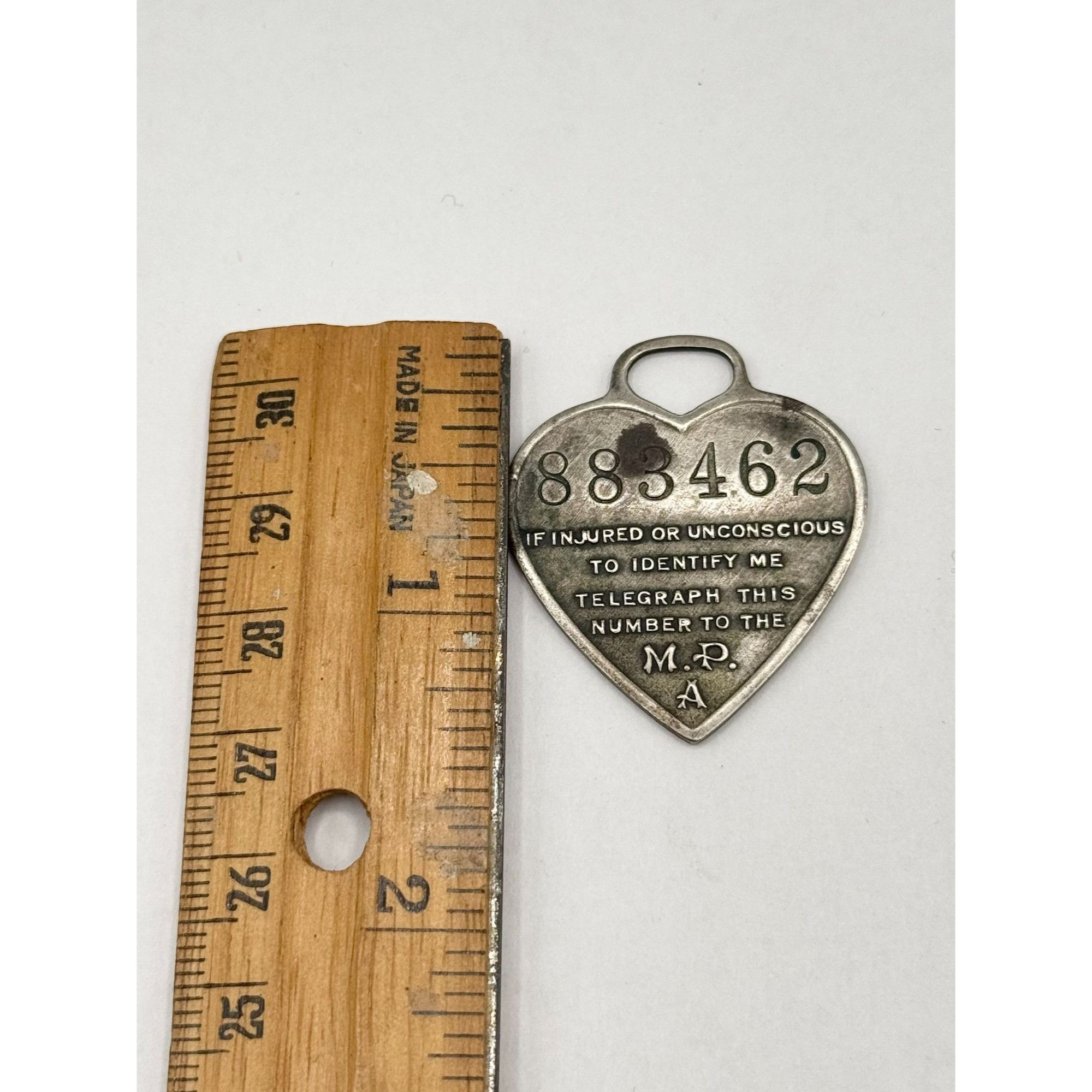 Vintage Antique Massachusetts Protective Insurance ID Key Tag Heart Size ONE SIZE - 8 Thumbnail