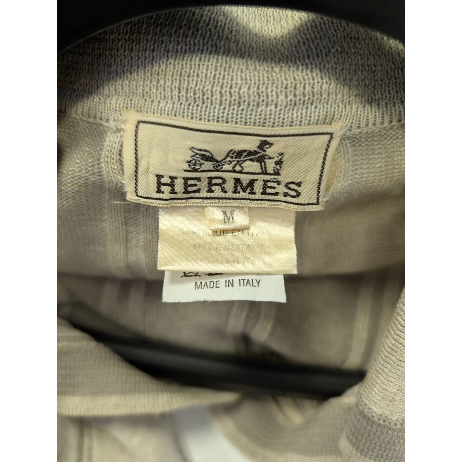 Hermes o1rshd1 CC20 Striped Knit Long-Sleeve Polo Shirt in Beige Size US M / EU 48-50 / 2 - 17 Thumbnail