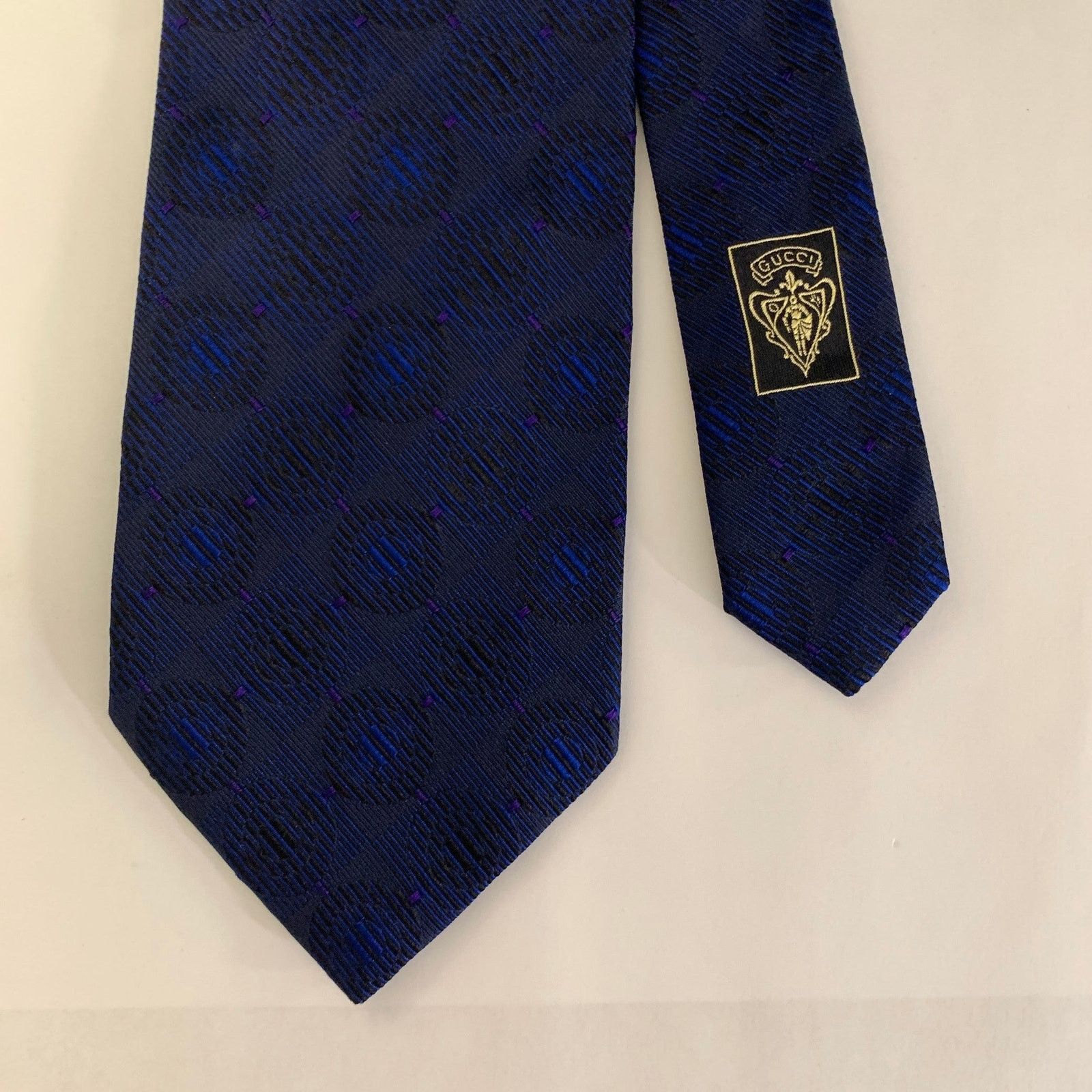 Gucci GUCCI Navy Blue Geometric Silk Jacquard Tie Size ONE SIZE - 1 Thumbnail