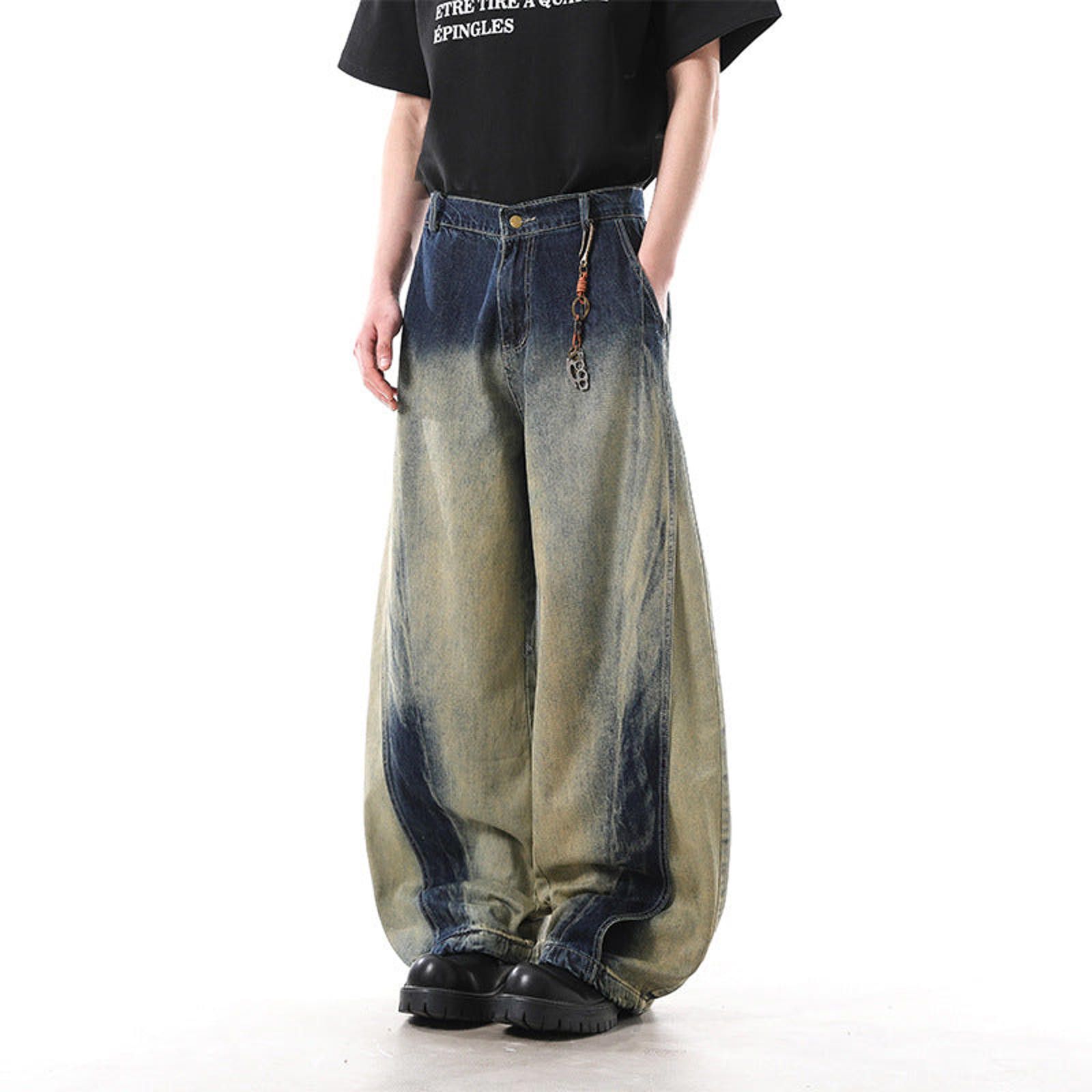 Vintage Two-Tone Wide Leg Denim Jeans, Baggy Fit Jeans Size US 32 / EU 48 - 3 Thumbnail