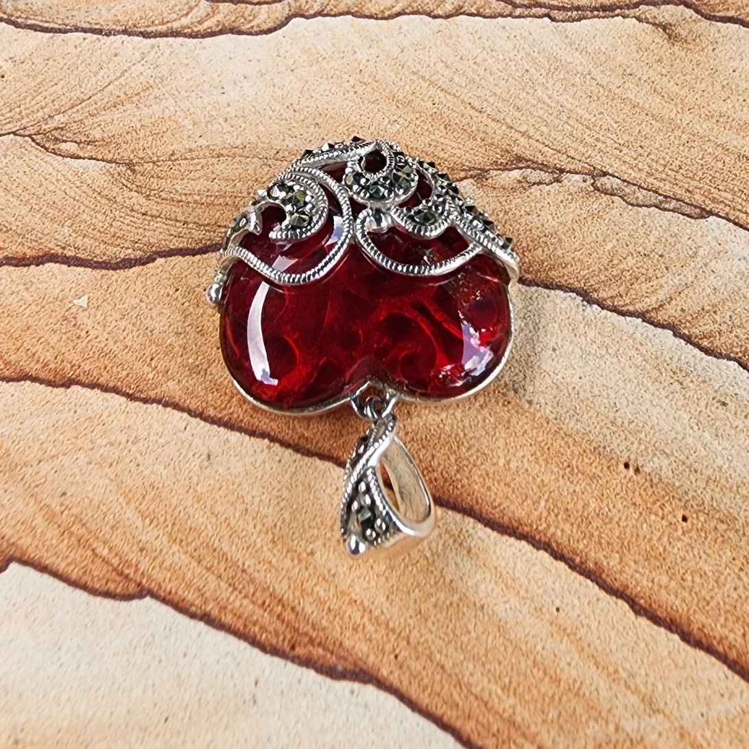 Designer Ross-Simons Sterling Silver Marcasite Glass Heart Pendant Size ONE SIZE - 6 Thumbnail