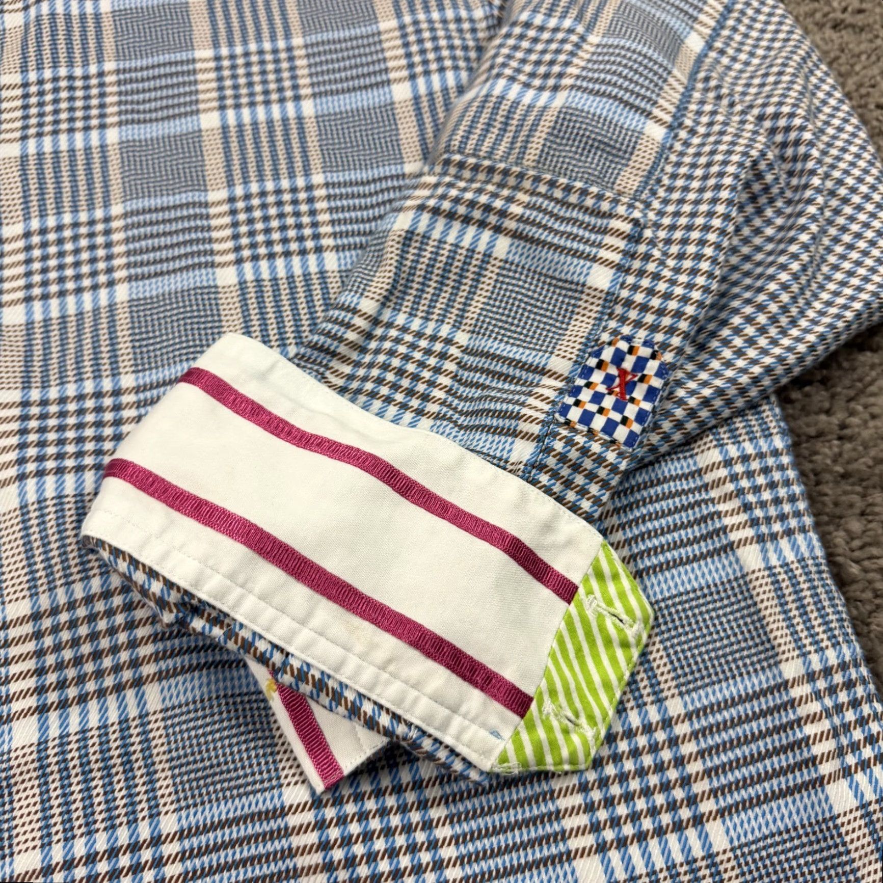 Robert Graham Robert Graham Shirt Mens 2XL Blue Glen Plaid Houndstooth Flip Cuff Long Sleeve Button-Up Casual Party/Cocktail Mens Size US XXL / EU 58 / 5 - 2 Thumbnail