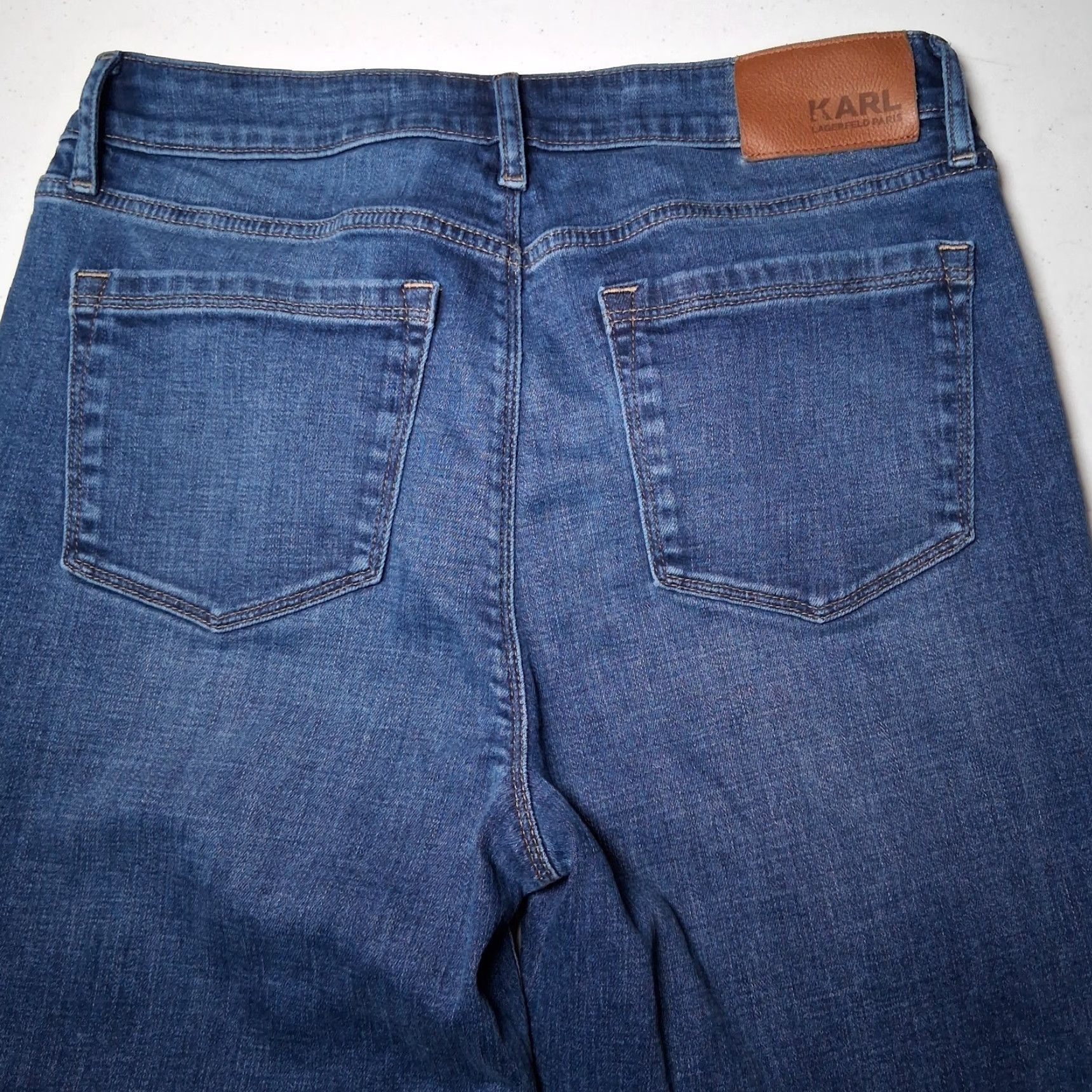 Karl Lagerfeld Karl Lagerfeld Jeans Women 29x27 Straight Leg Studded Rhinestone Star Whiskered Blue Denim 5-Pocket Design Womens Size 29" - 4 Thumbnail