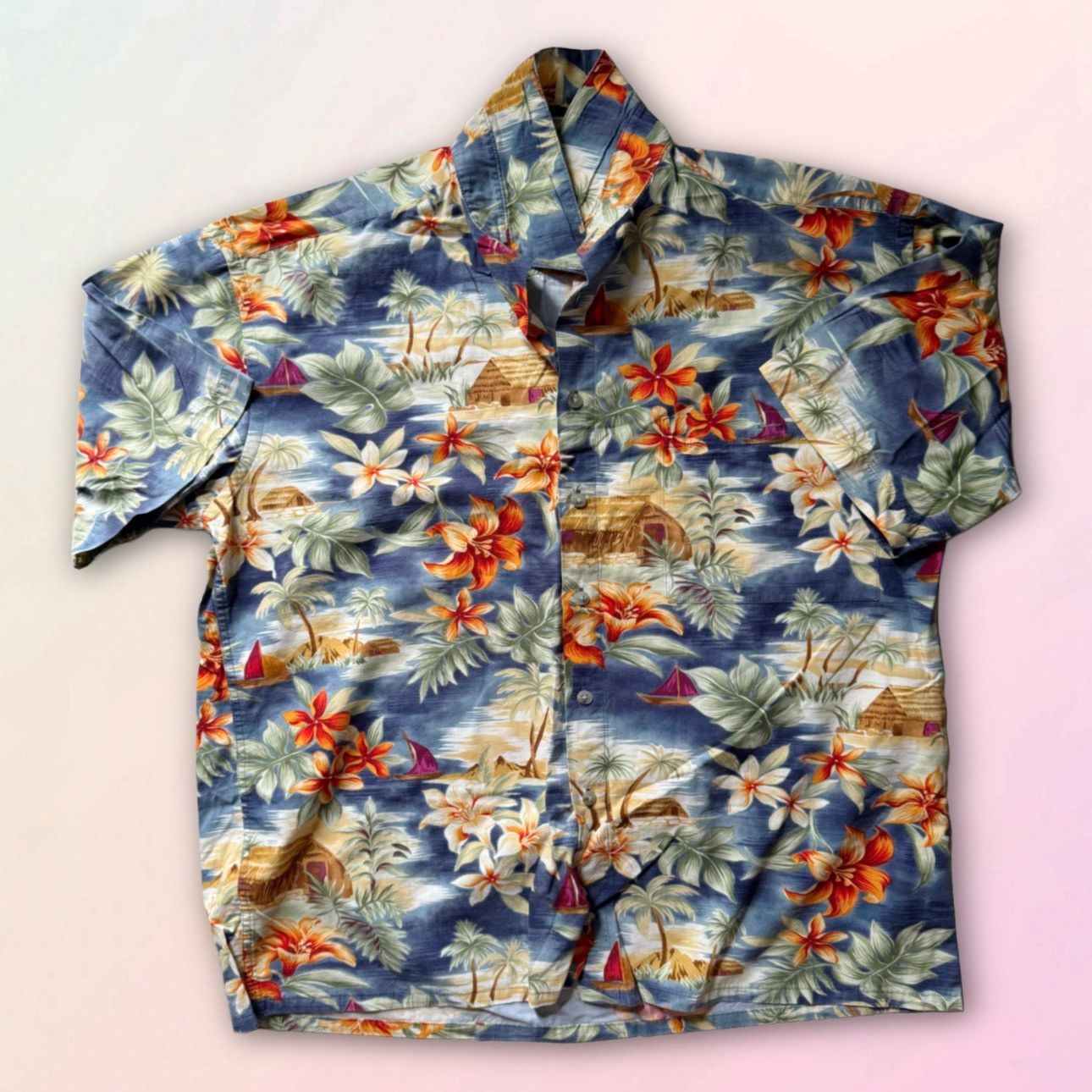 Pierre Cardin Pierre Cardin, Hawaiian Print, Cotton Short Sleeve Button Up Size US M / EU 48-50 / 2 - 1 Thumbnail