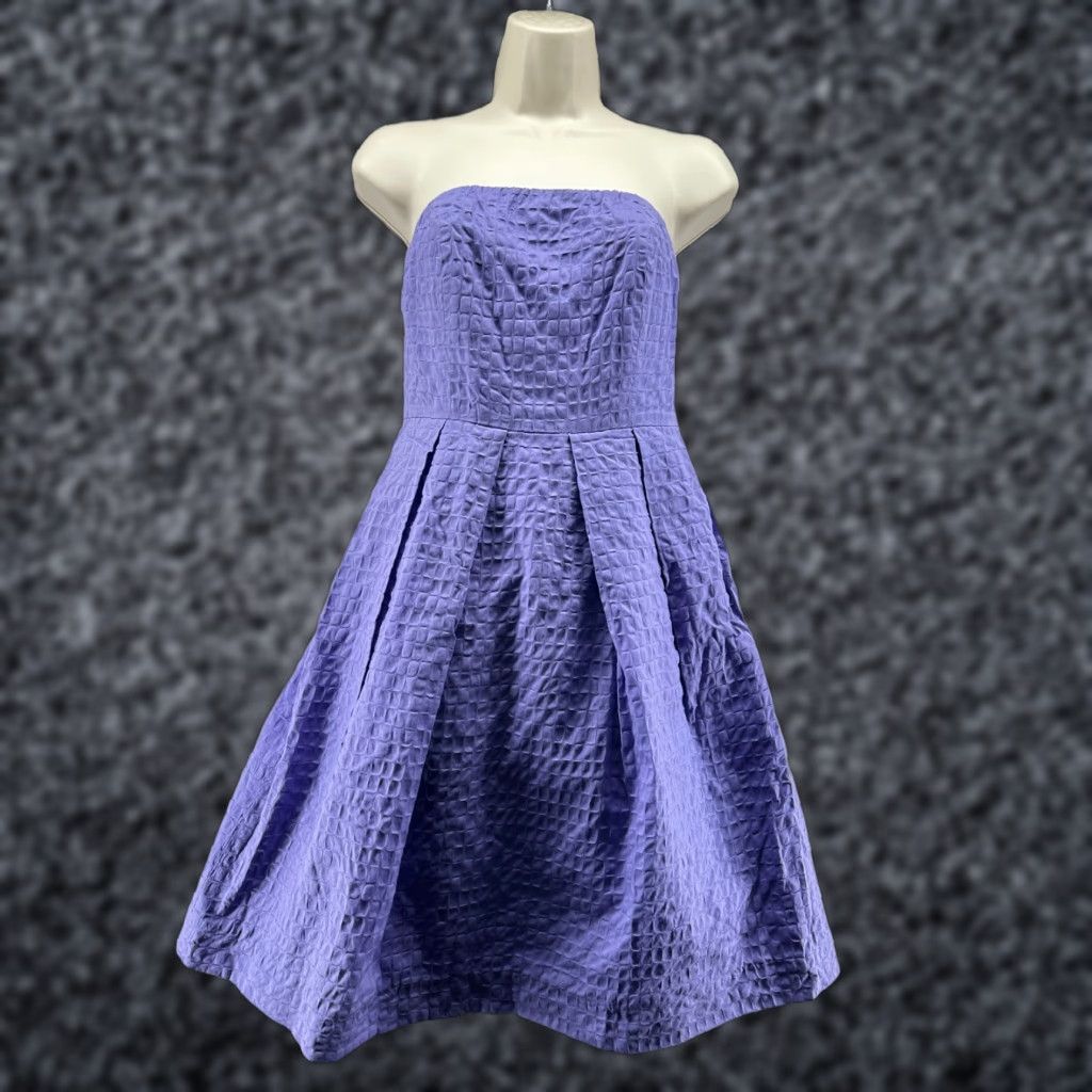 J.Crew J.Crew Fit And Flare Dress Purple Women's 0 Textured Cotton Strapless Knee Length Dress Spring Summer Fall Casual Women Size XS / US 0-2 / IT 36-38 - 1 Thumbnail