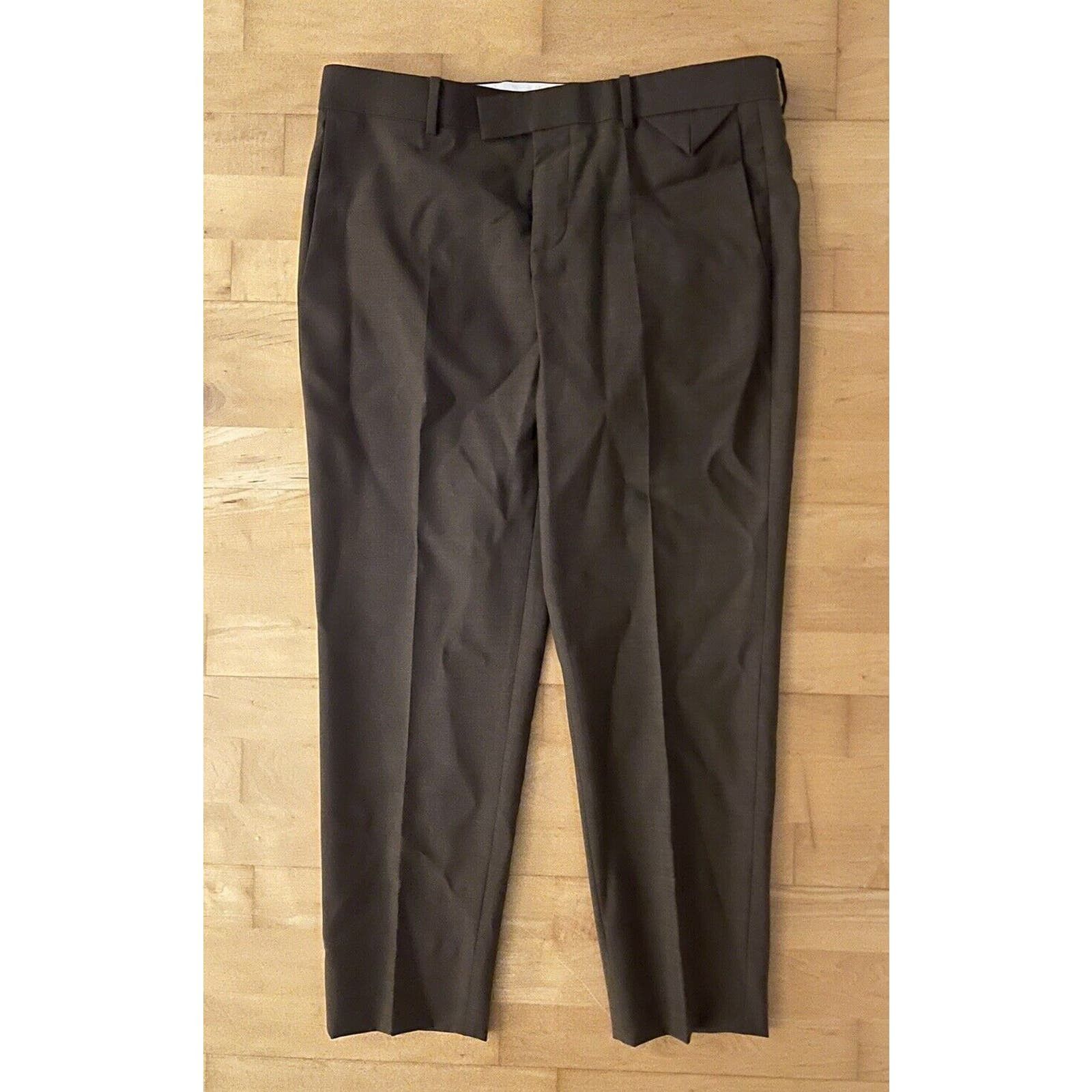 image of Bottega Veneta Brown Grey Wool Straight Leg Crop Pants 6 42, Women's (Size 30)