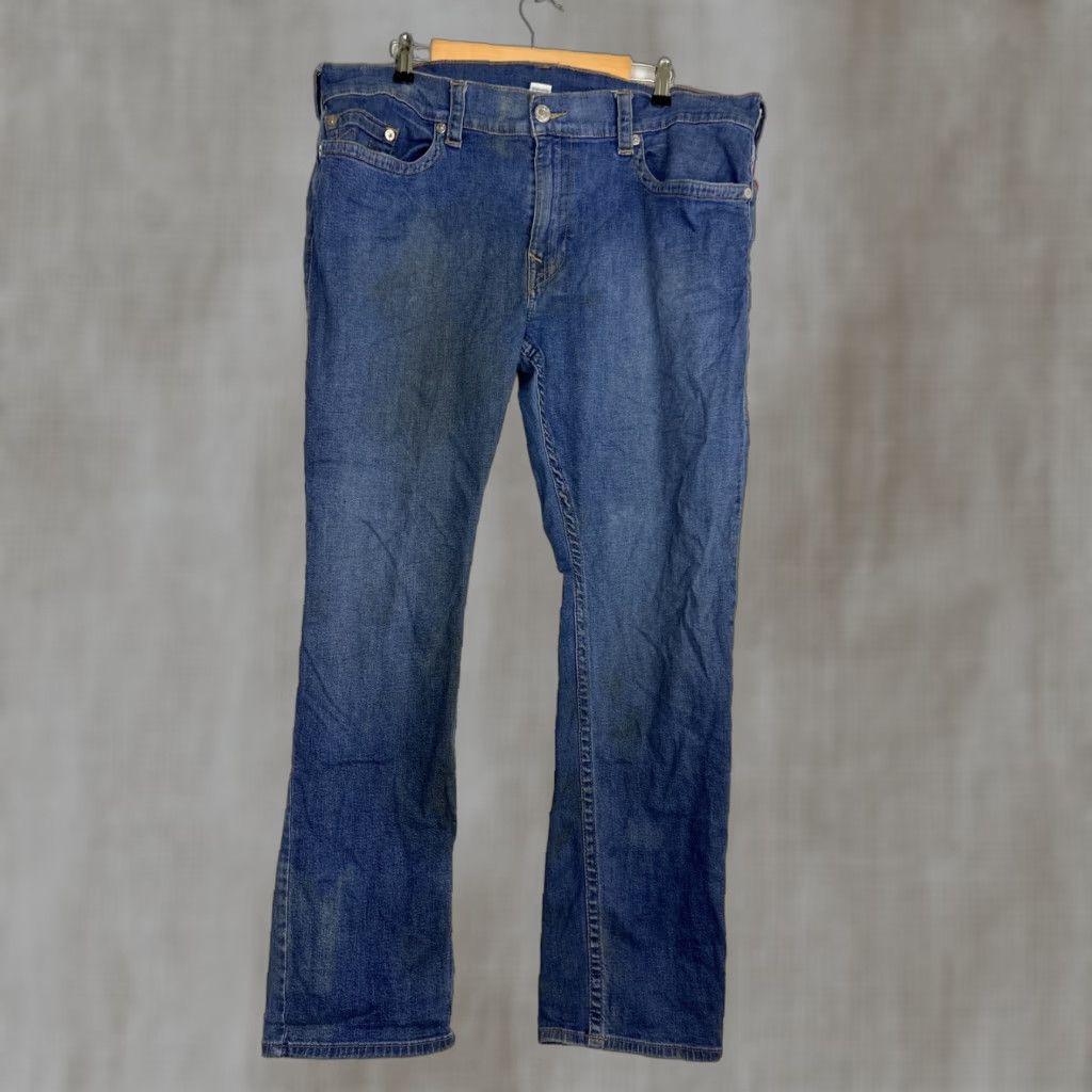VINTAGE True Religion Ricky Relaxed Mens Jeans 40x32 Medium Wash Stains Straight Leg