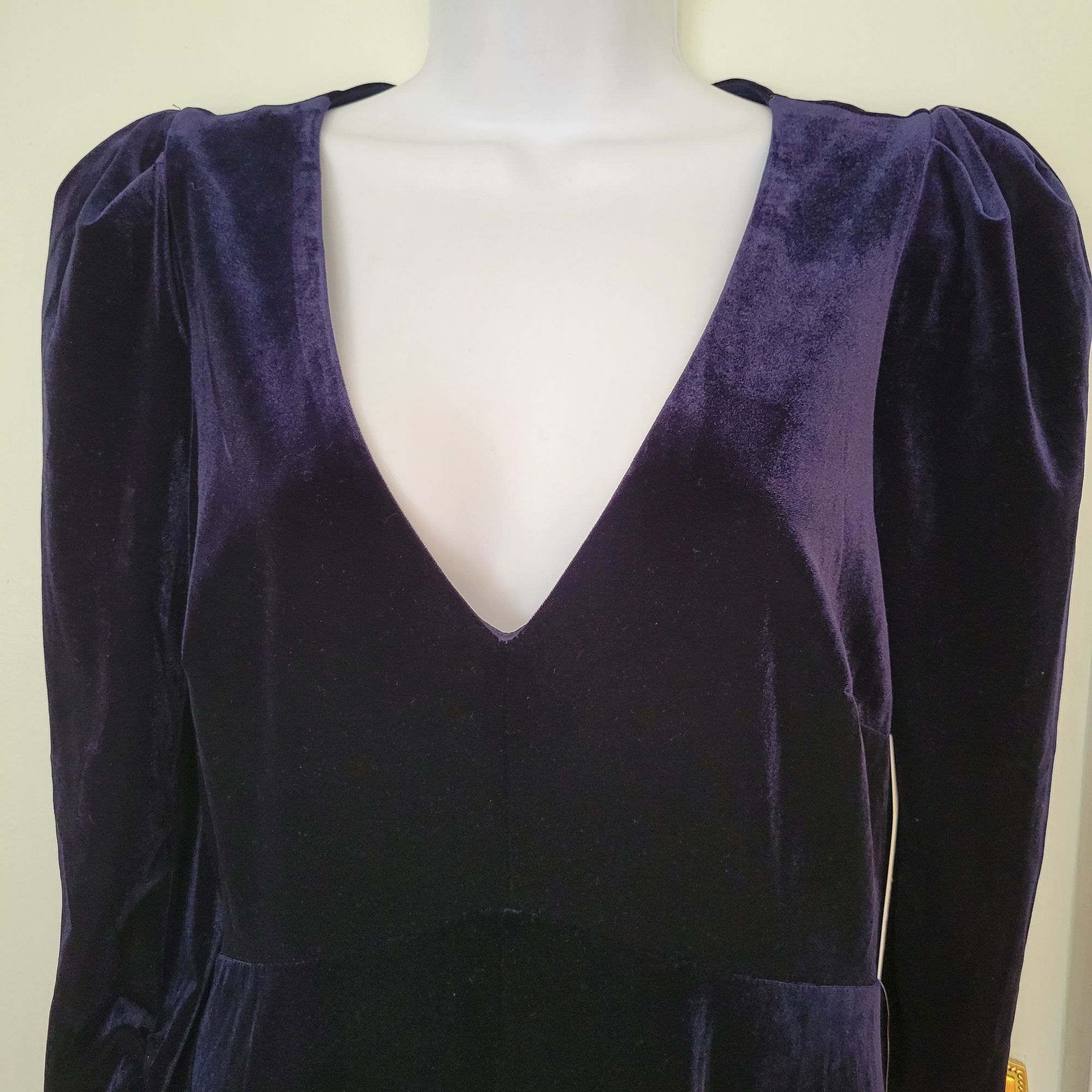 Anthropologie NEW Eliza J Navy Blue Velvet Long Sleeve Midi Dress 8 V Neck Size M / US 6-8 / IT 42-44 - 4 Thumbnail