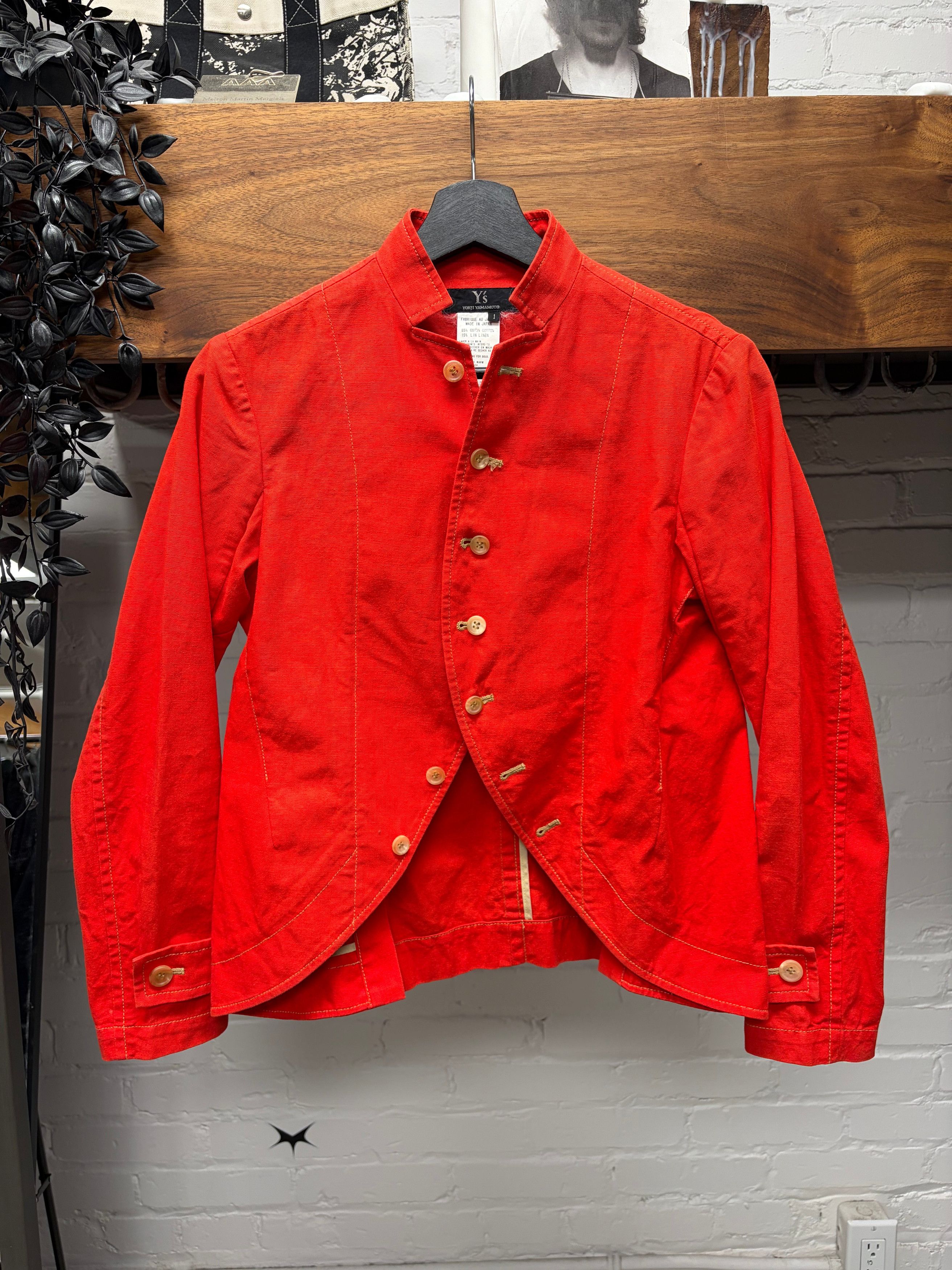 Yohji Yamamoto Vintage Yohji Yamamoto Y’s Red Cotton Curved Button Jacket Size S / US 4 / IT 40 - 1 Thumbnail