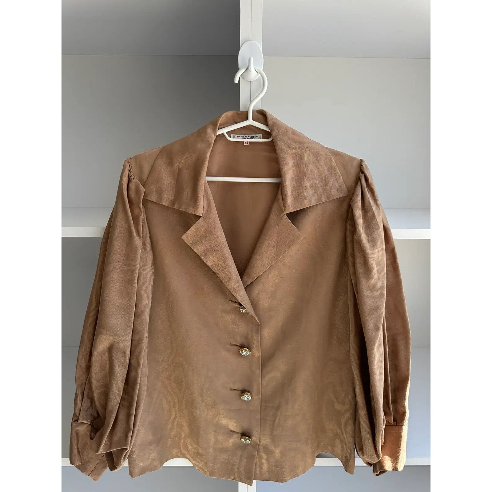 Saint Laurent Paris Vintage Saint Laurent Paris Rive Gauche Satin Blazer 80s Size L / US 10 / IT 46 - 6 Thumbnail