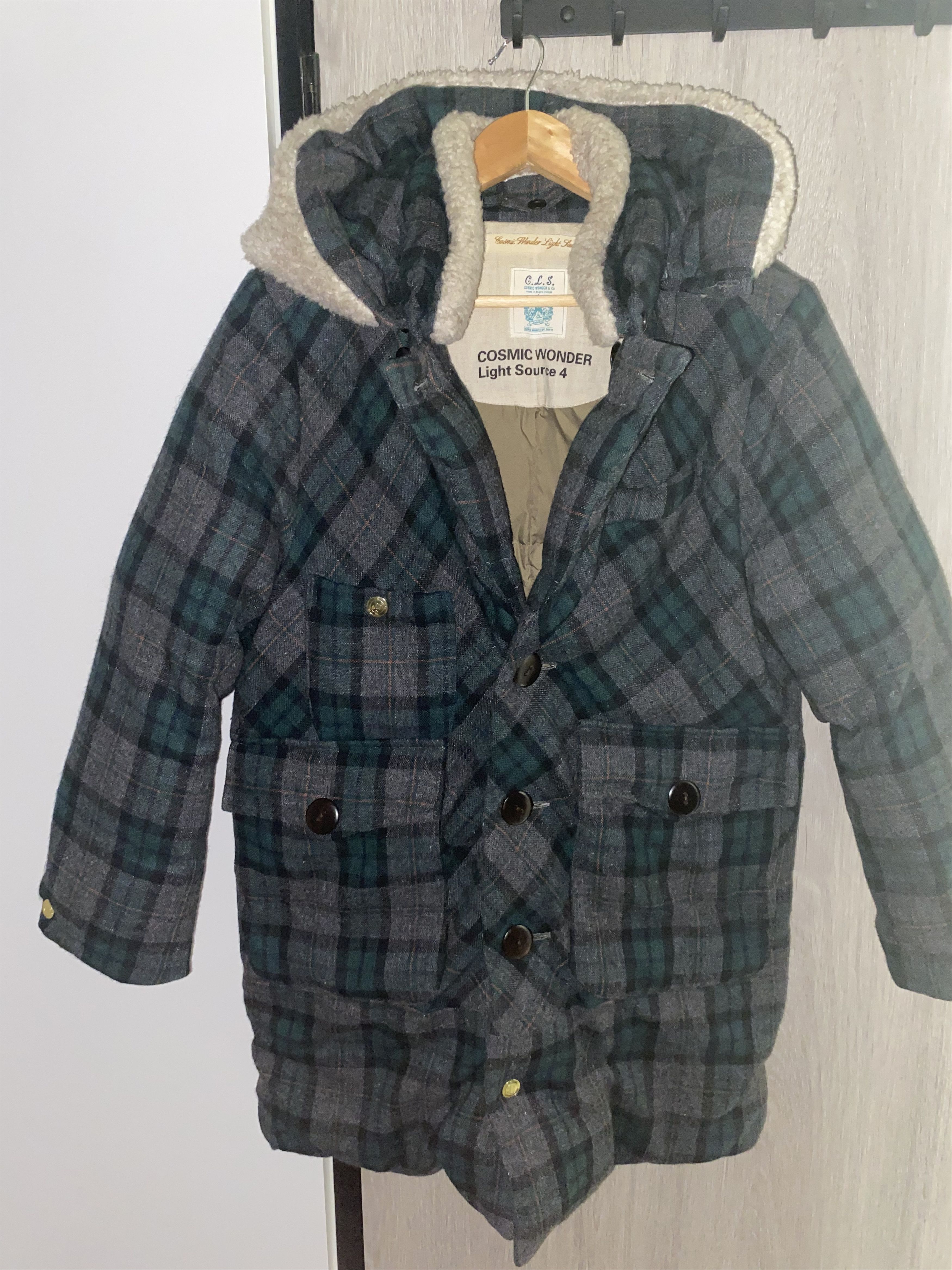 image of Cosmic Wonder Wool Covered Puffer Jacket in Tartan, Men's (Size Small)