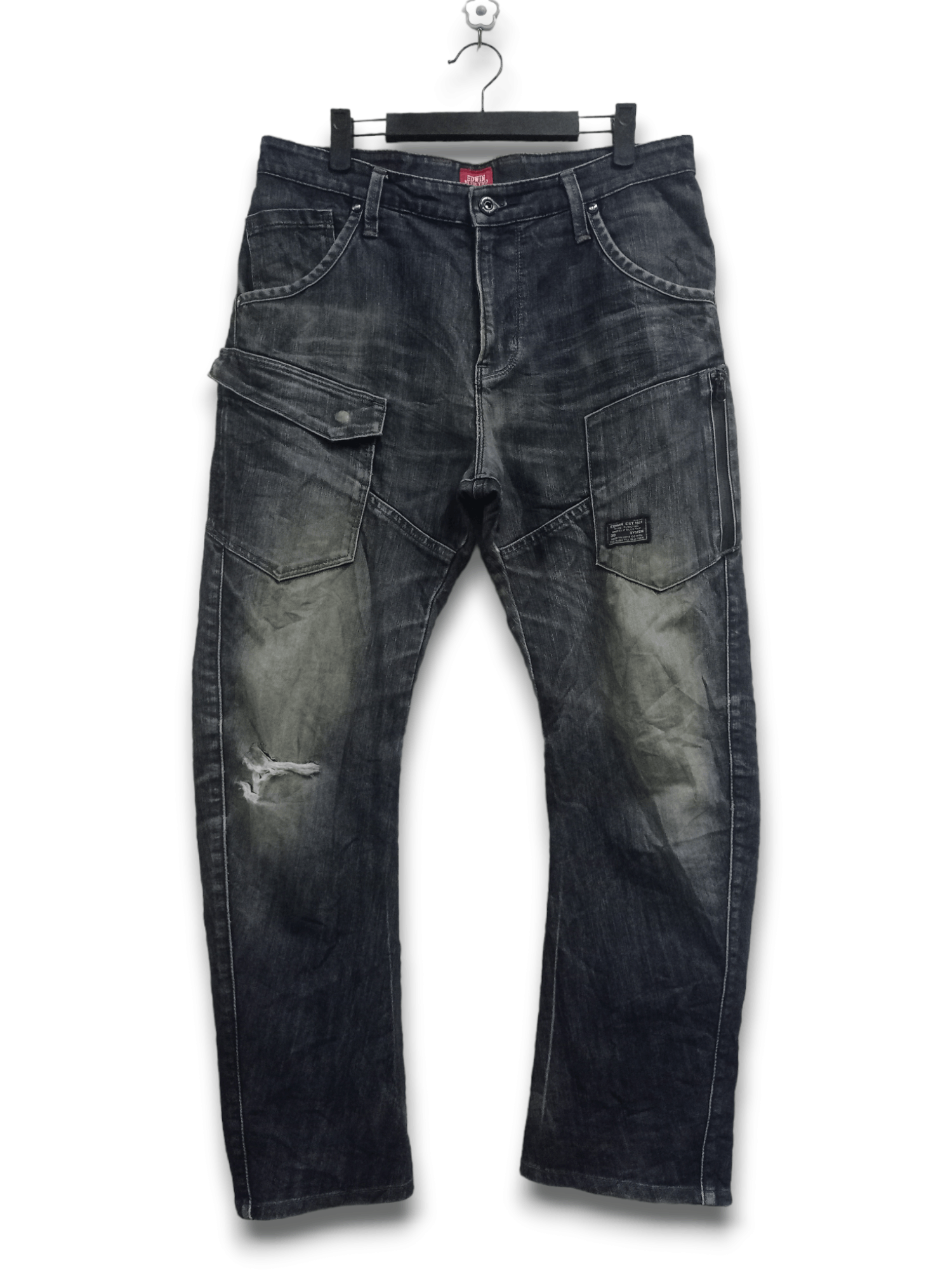image of Distressed Denim x Edwin Vintage Edwin Blue Trip Mudwash Cargo Loose Denim 33X28, Men's