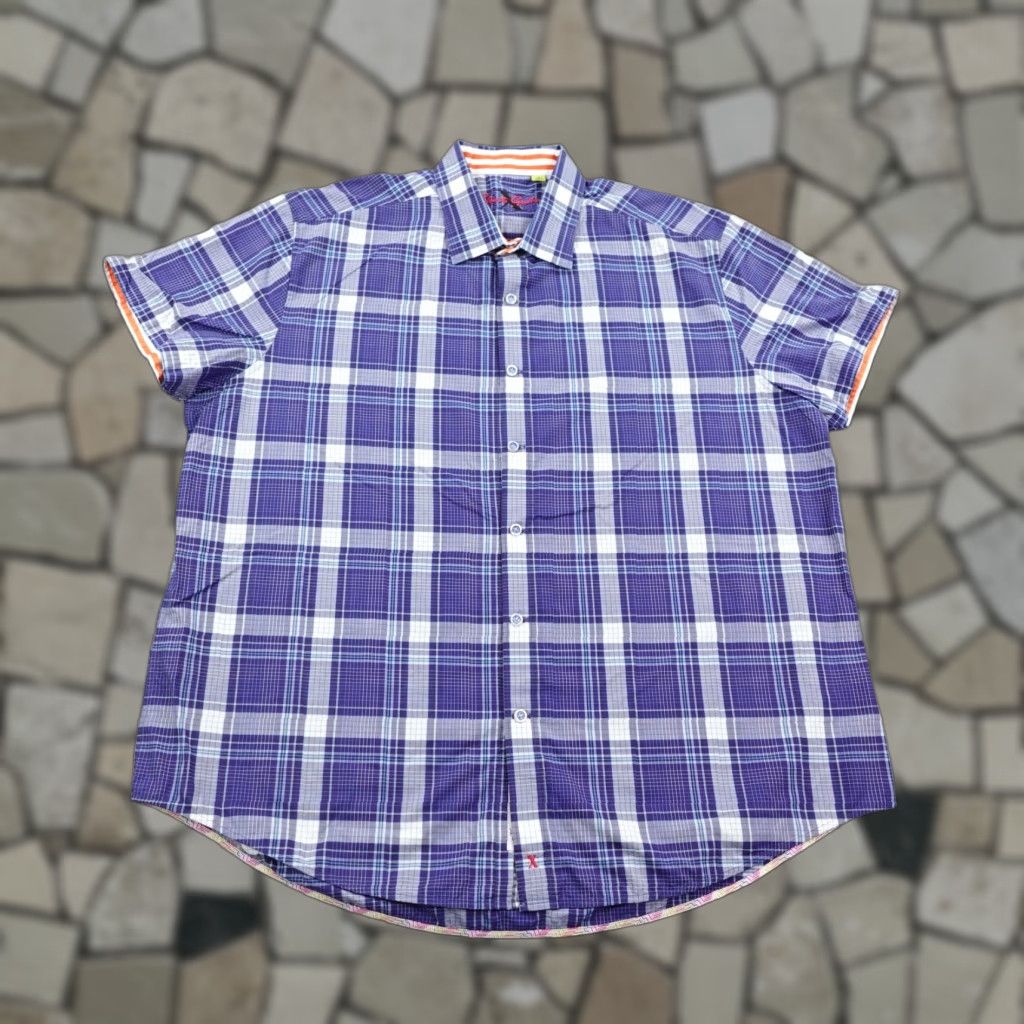 Robert Graham Robert Graham Shirt Mens 3XL Blue Plaid Short Sleeve Tailored Fit Button-Up Size US XXL / EU 58 / 5 - 1 Thumbnail