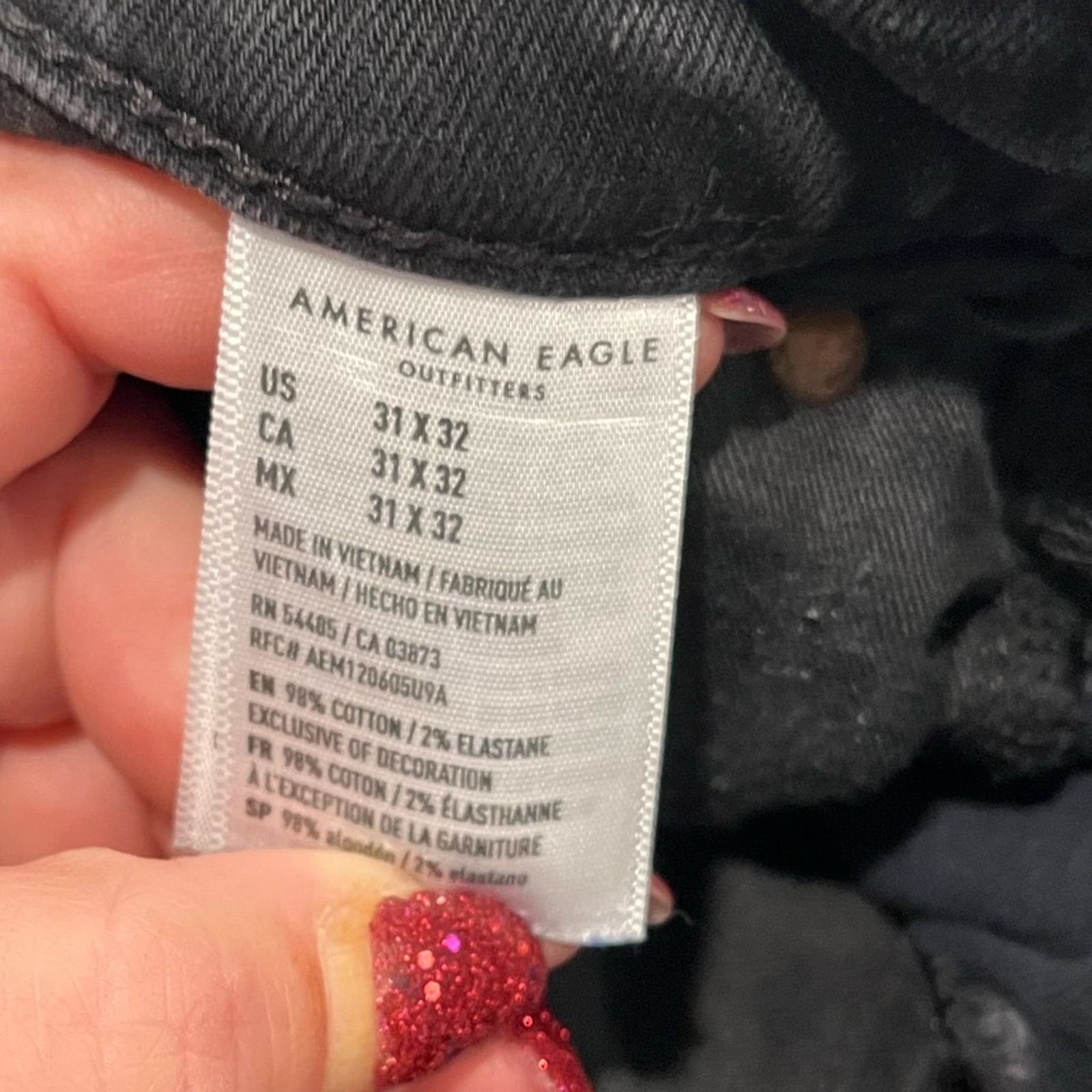 American Eagle Outfitters American Eagle Mens Flex Straight Jeans Mid Rise Black 31x32 Size US 31 - 9 Thumbnail