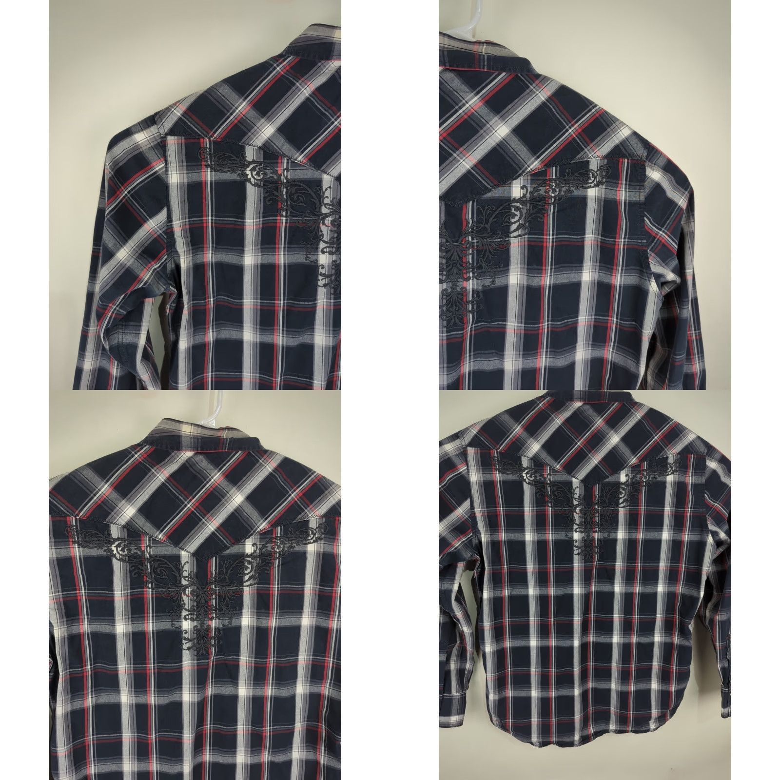 Vintage 7 Diamonds Mens XL Pearl Snap Western Shirt Long Sleeve Black Plaid Embroidered Size US XL / EU 56 / 4 - 10 Thumbnail