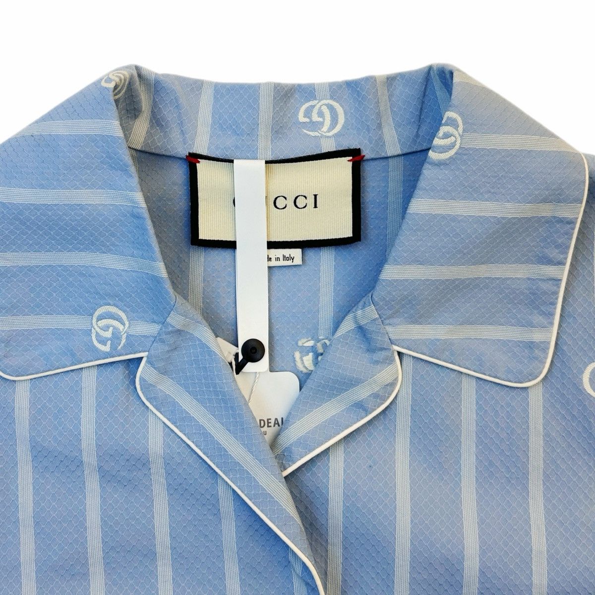 Gucci Gucci Blue and White Striped Cotton Short Sleeve Shirt K26WX Size M / US 6-8 / IT 42-44 - 5 Thumbnail