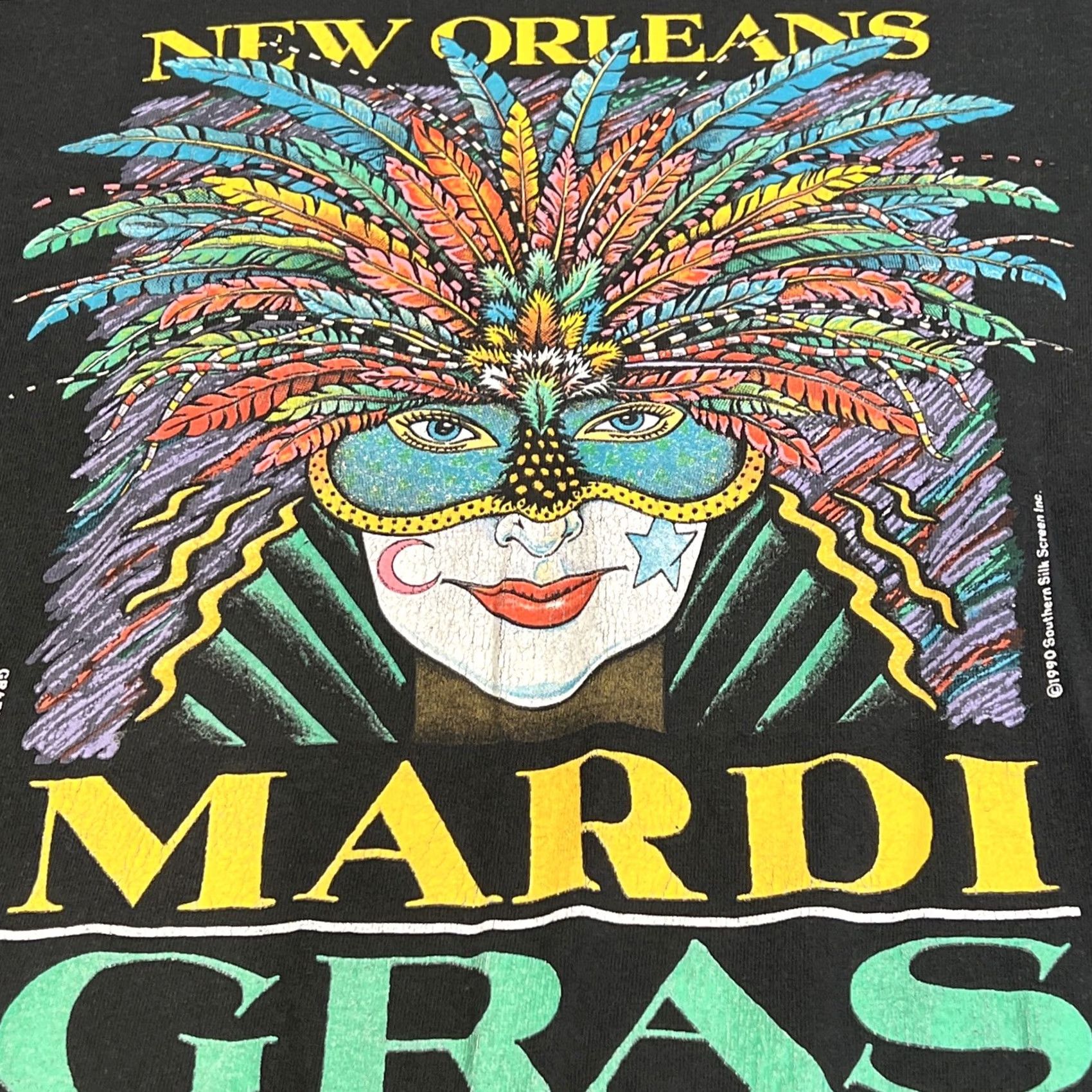 Fruit Of The Loom VINTAGE Mardi Gras New Orleans Tshirt Men’s L Black Glitter Made In USA 1990s Fruit of the Loom Shirt Graphic Print Jazz 90s Boy/Men/Gender? Size US L / EU 52-54 / 3 - 2 Thumbnail