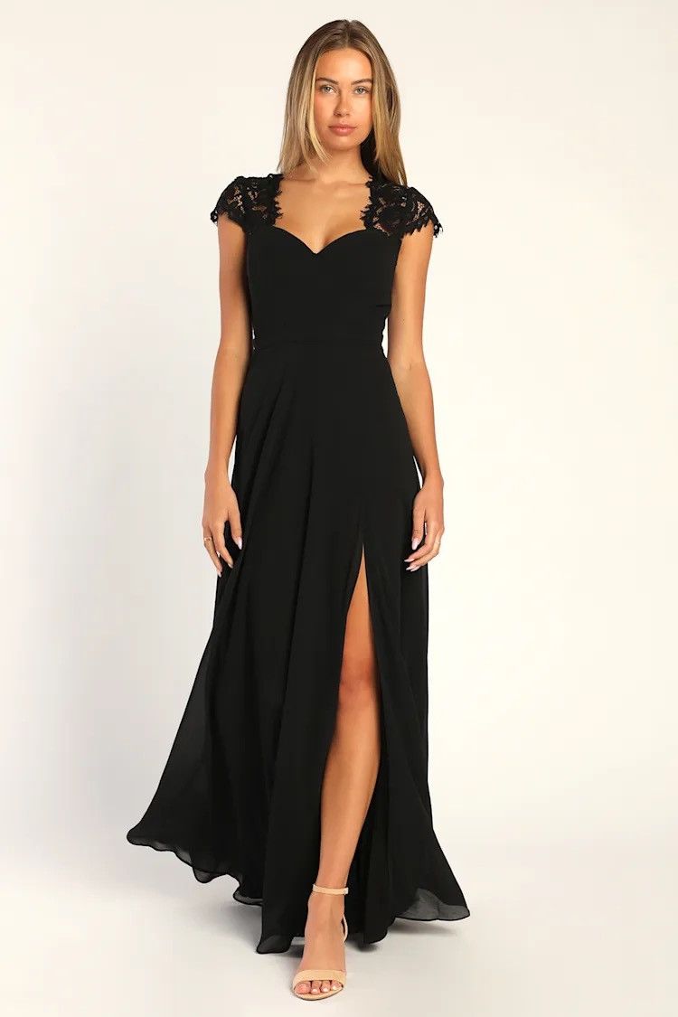 Lulus Lulu's Momentous Moments Black Lace Backless Maxi Dress Size L / US 10 / IT 46 - 1 Thumbnail