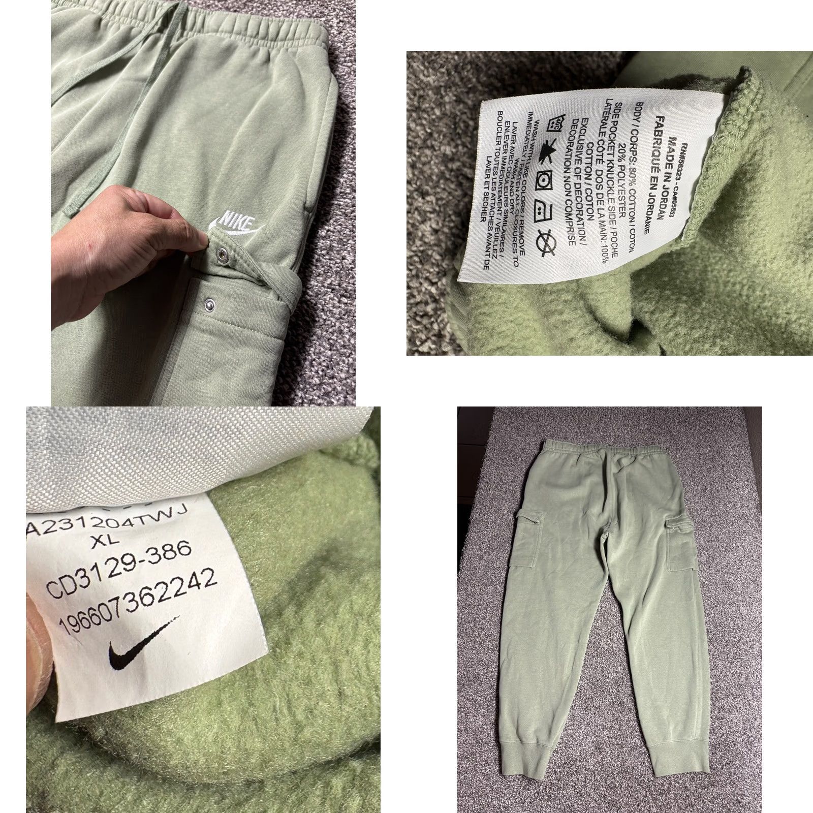 Nike Nike Pants Mens XL Green Club Fleece Jogger Cargo Sweatpants Light CD3129 Size US 36 / EU 52 - 8 Thumbnail