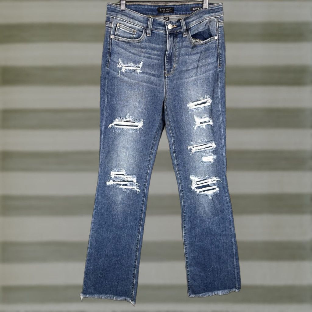 Vintage Judy Blue Jeans Womens 29 Bootcut Distressed Patched Stretch Denim Blue 5-Pocket JB82484MD Women’s Jeans Size 29" - 1 Thumbnail