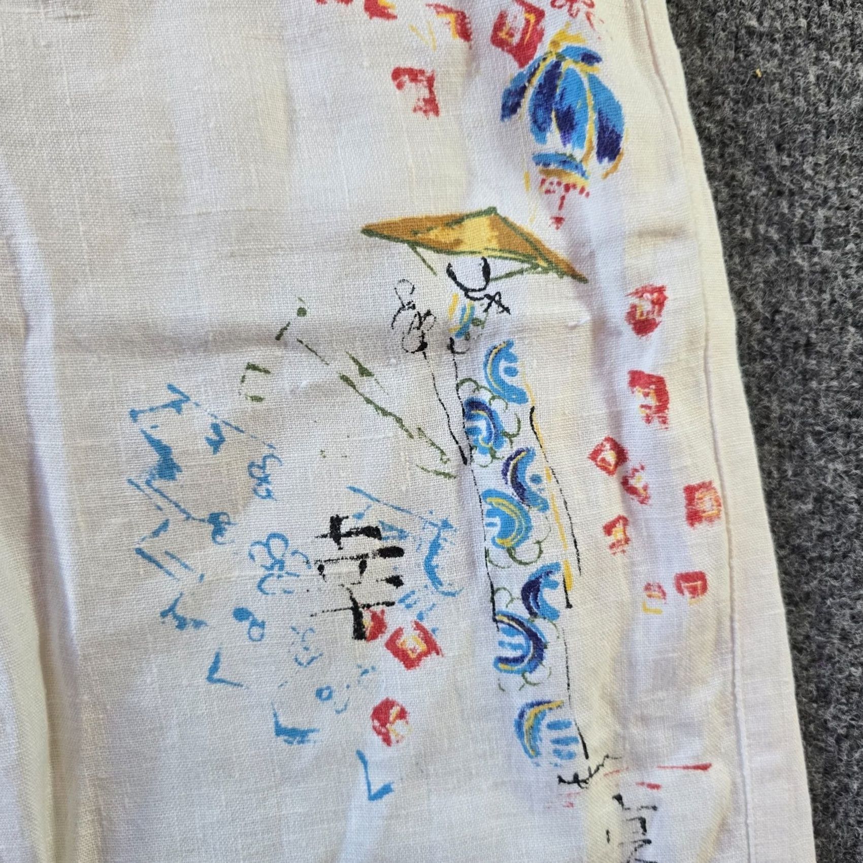 Vintage Chicos Pants Women Size 4 White Linen Floral Painted Art To Wear Artsy Lagenlook Cropped Wide-Leg Casual Size 27" / US 4 / IT 40 - 3 Thumbnail