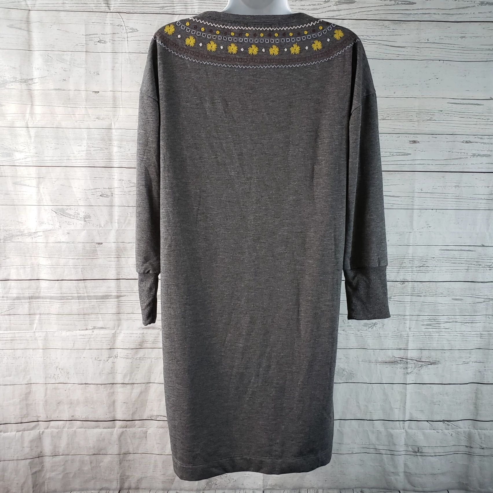 Vintage Matilda Jane Dress Womens Sz Small Gray Yellow Embroidered Pockets Shift Rayon Blend Size S / US 4 / IT 40 - 4 Thumbnail