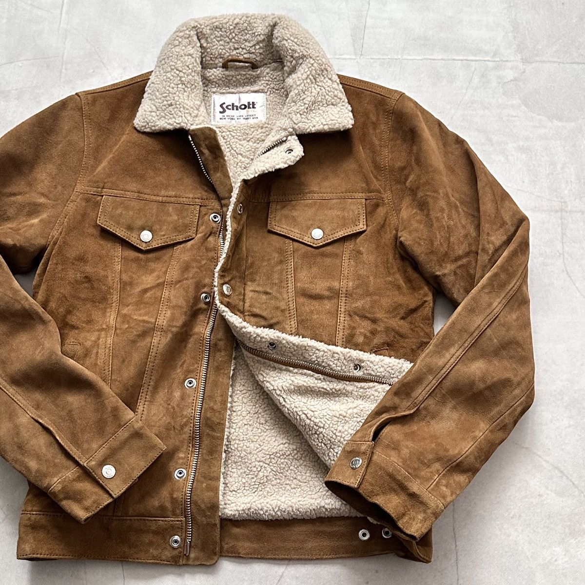 Schott Schott NYC Goat Suede Rancher Trucker Jacket Sherpa Avirex Size US S / EU 44-46 / 1 - 2 Thumbnail