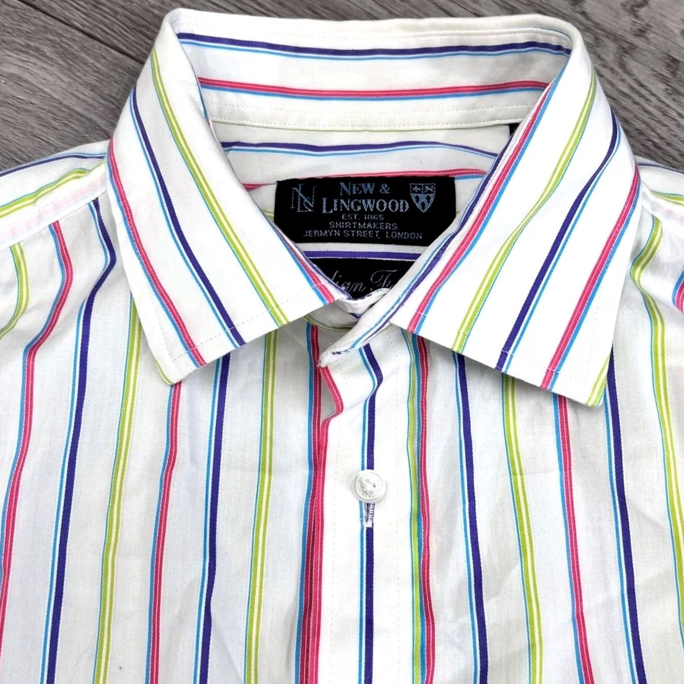 Vintage New & Lingwood Cotton Dress Shirt Striped Italian Fabric Men's Size 16" Size 42R - 2 Thumbnail