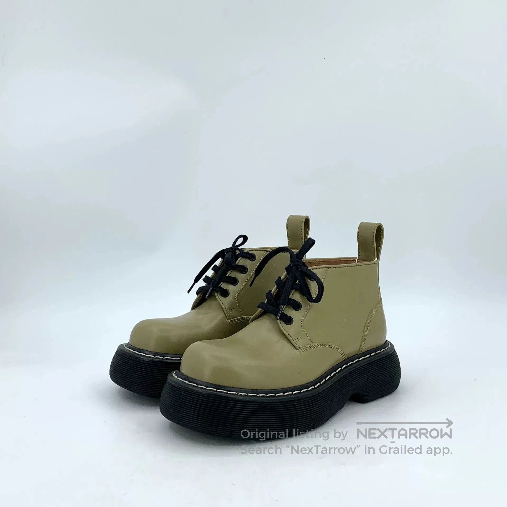 Bottega Veneta Bottega Veneta Olive Green Leather Flat Ankle Boots. Size US 5.5 / IT 35.5 - 1 Thumbnail