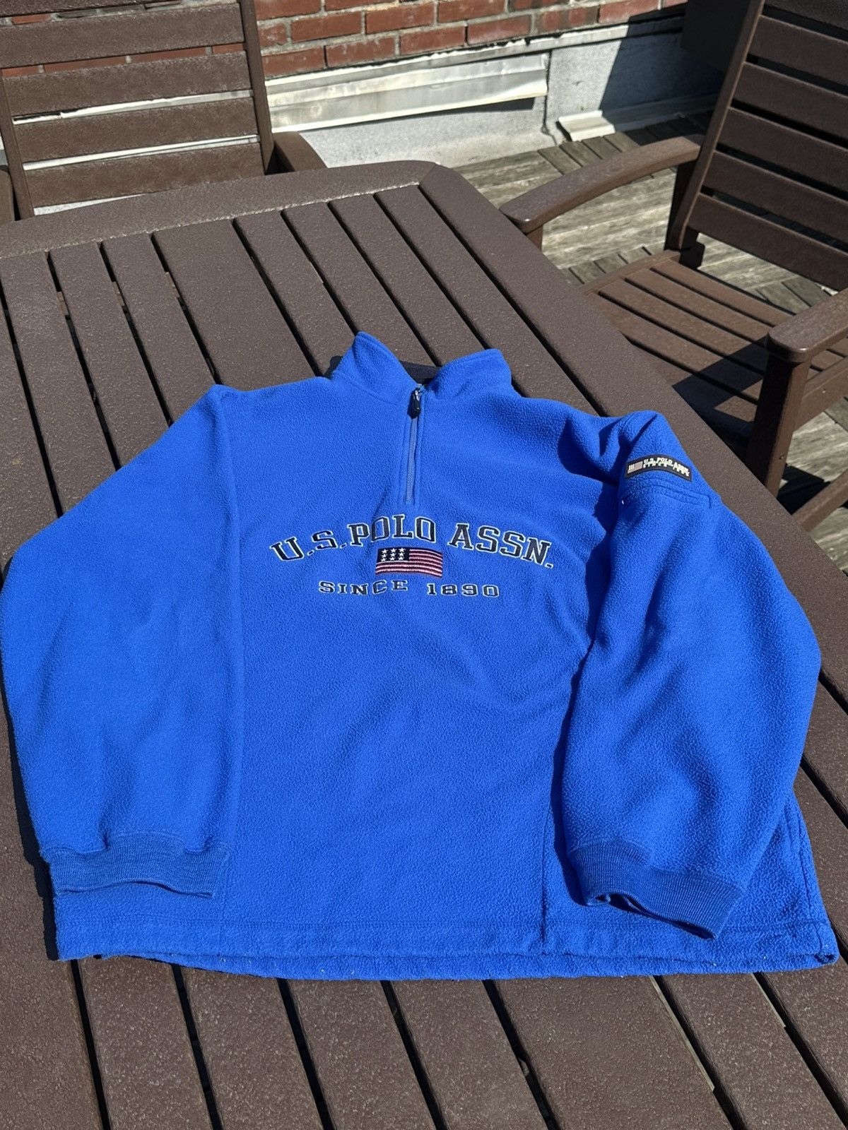 U.S. Polo Assn. × Vintage 1990s Vintage USPA Polo Quarterzip Fleece Jacket Size US XL / EU 56 / 4 - 1 Thumbnail