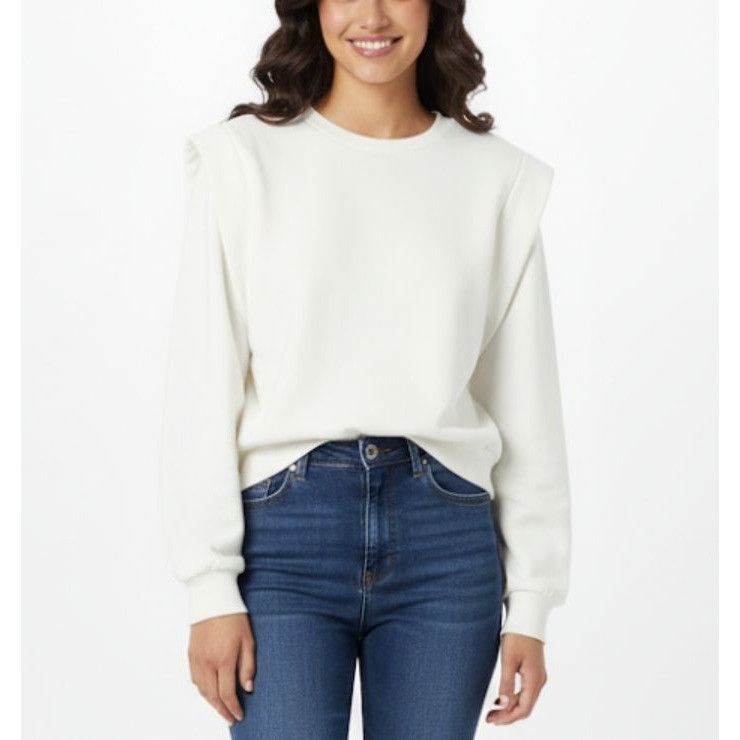 H&M ❤️H&M Sz L Women's Cream Padded Shoulder Sweatshirt Top Long Size L / US 10 / IT 46 - 1 Thumbnail