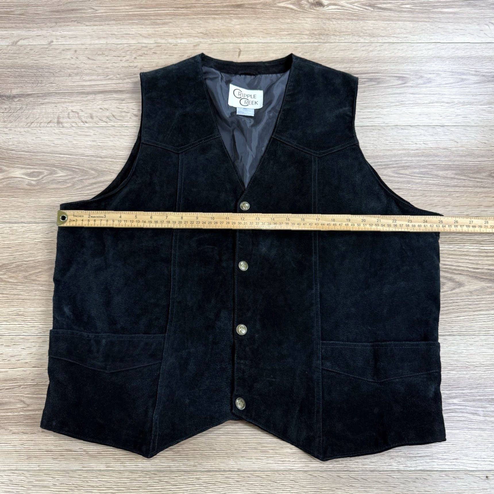 X-LARGE CRIPPLE CREEK Vest - Western Suede Snap Vest Men 3XL Black Suede Leather Lined Vintage Western Style Mens Vest Size US XXL / EU 58 / 5 - 5 Thumbnail