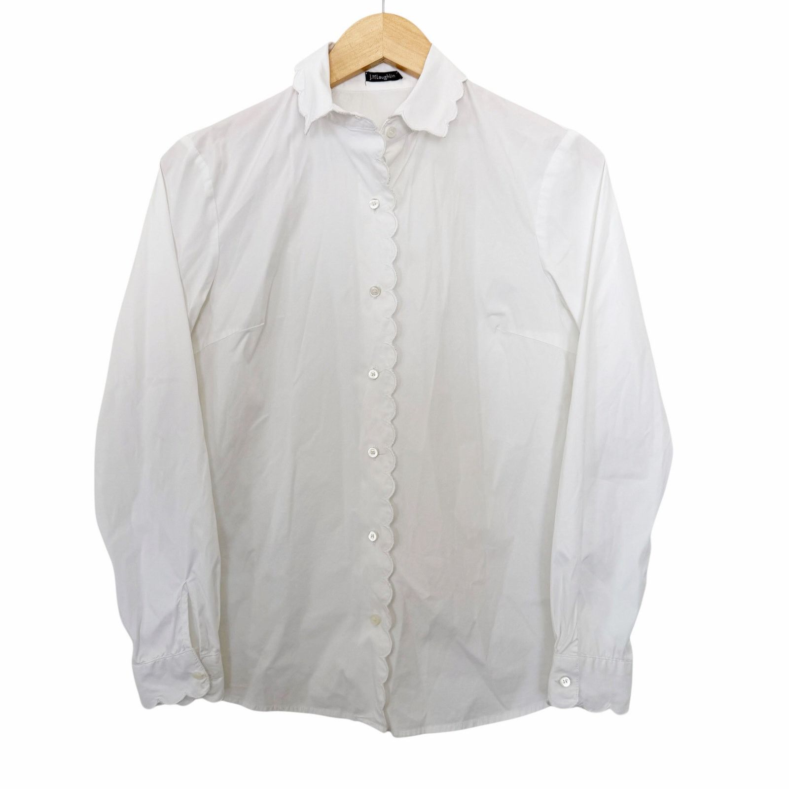 J.McLaughlin J. McLaughlin White Scalloped Long Sleeve Button Down Sz XS Size XS / US 0-2 / IT 36-38 - 2 Thumbnail
