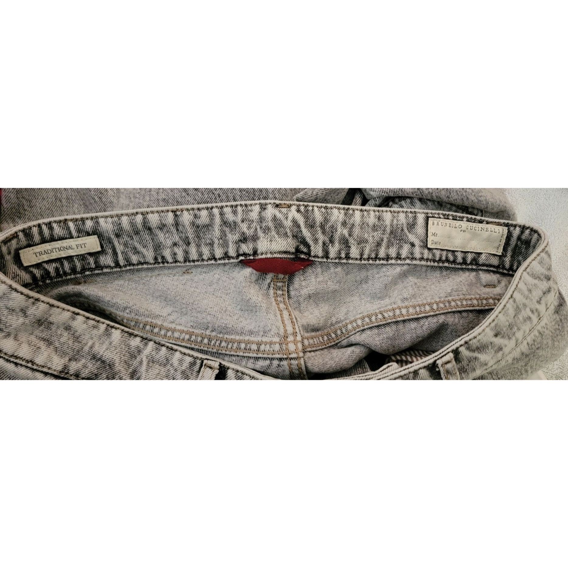 Brunello Cucinelli Brunello Cucinelli Men’s Grey/Black Acid Wash Jeans – IT Siz Size US 32 / EU 48 - 7 Thumbnail