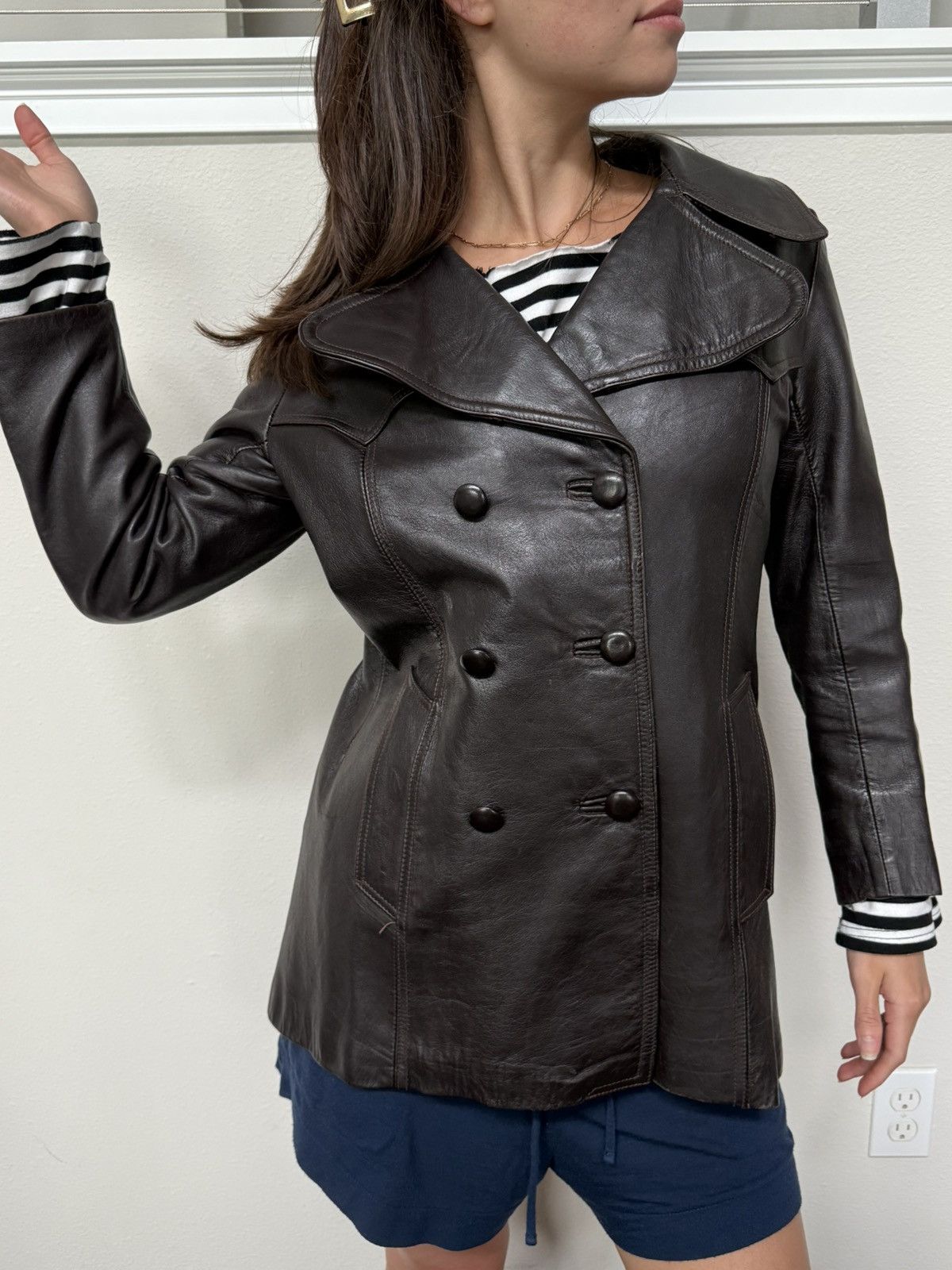 Other 1970s Made in England Brown Leather Coat GABEV Original Size S / US 4 / IT 40 - 4 Thumbnail