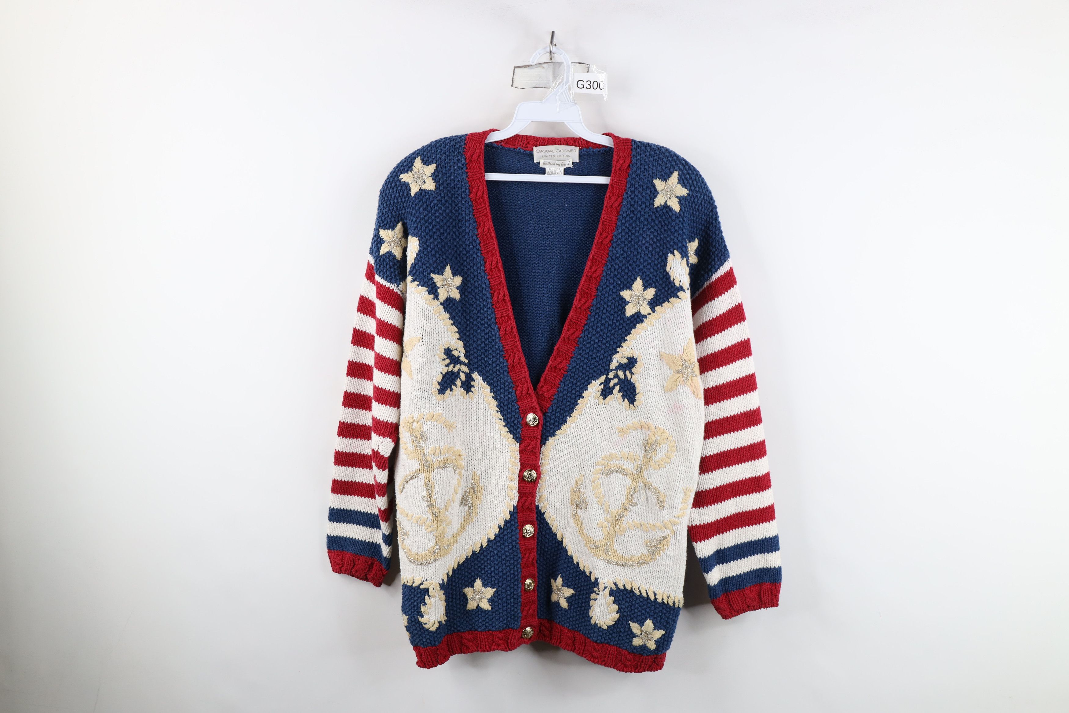 Vintage Vintage 90s Streetwear Flower Boat Anchor Cardigan Sweater Size M / US 6-8 / IT 42-44 - 1 Thumbnail