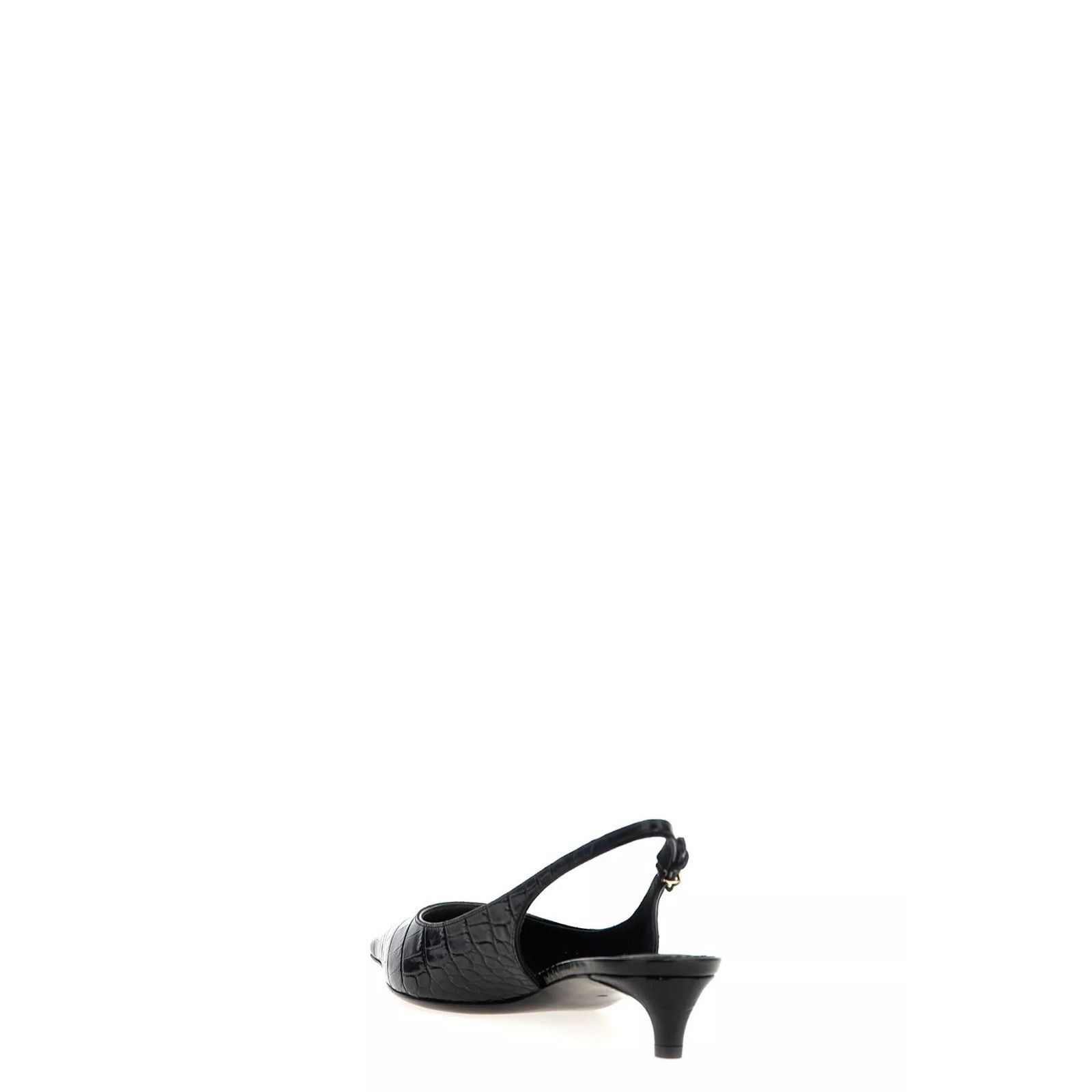 DOLCE&GABBANA Mun Embossed Black Leather 30mm Slingback New/