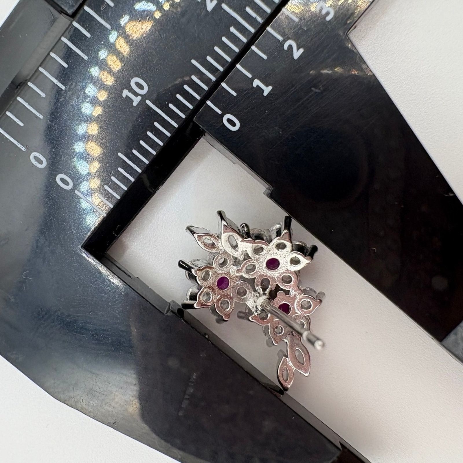 Other Magenta & Clear Floral Cluster Ear Climber Earrings - Silver Size ONE SIZE - 4 Thumbnail