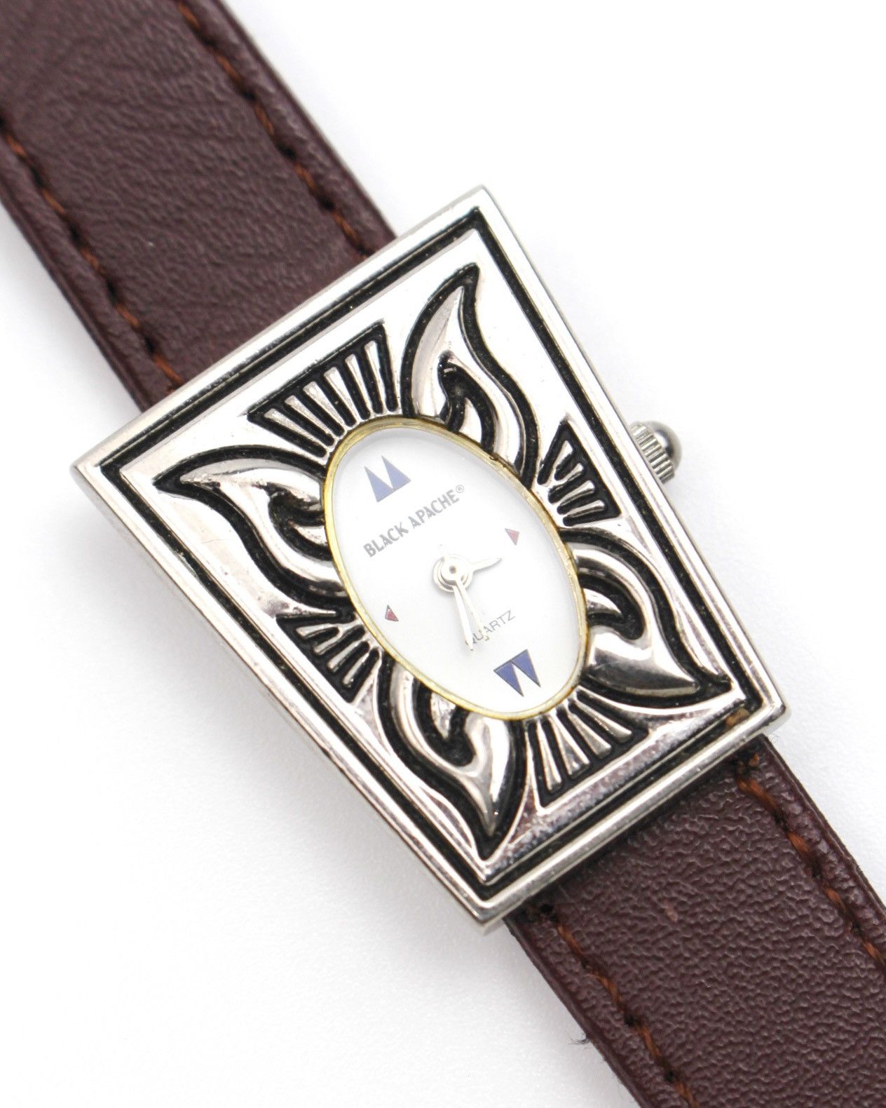 Vintage 1990S BLACK APACHE ORNATE FRAME OVAL WESTERN LEATHER WATCH Size ONE SIZE - 5 Thumbnail