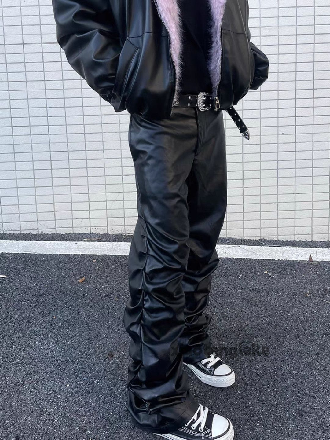 Designer Unisex utility punk yuppie pu skate hiphop pleated pants Size US 34 / EU 50 - 5 Thumbnail