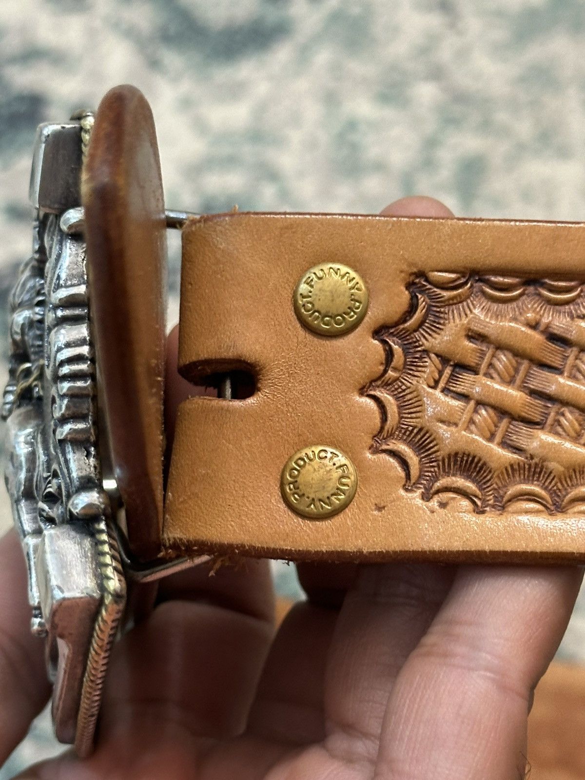 Handmade Tony Lama Classic Basketweave Leather Belt Bronc Buckle (32) Size 32 - 5 Thumbnail