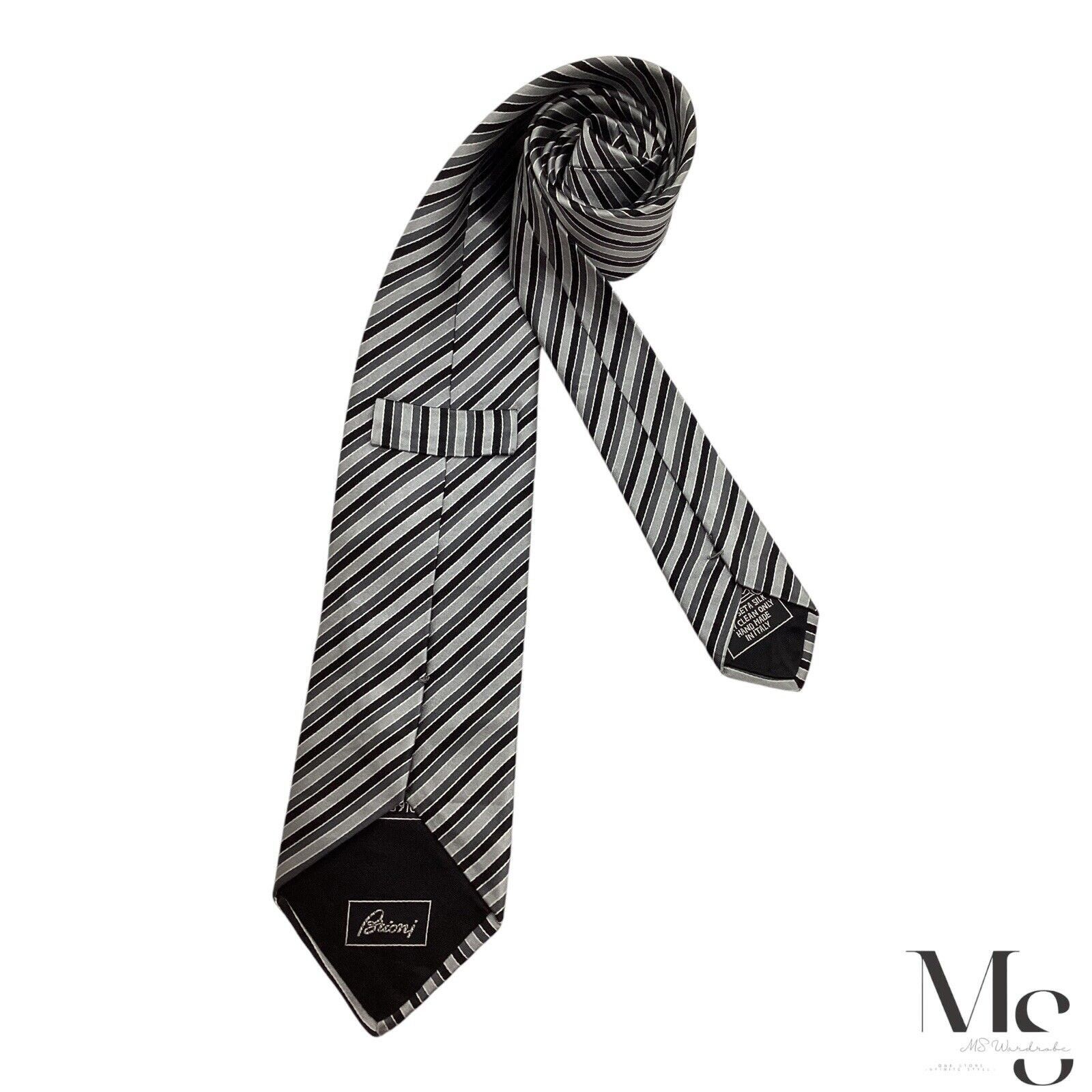 Brioni BRIONI XL Gray Striped Silk Tie Made In Italy W: 3.5" EX CON Size ONE SIZE - 2 Thumbnail