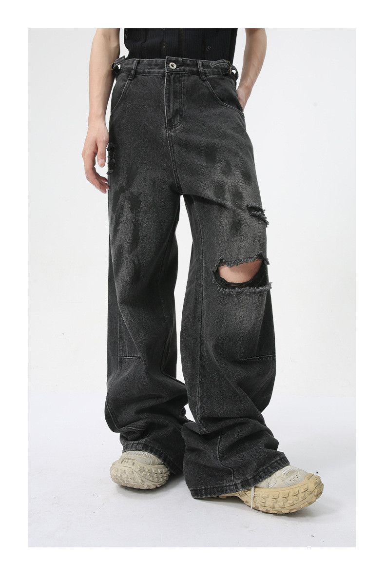 Japanese Brand Street style distressed ripped dirty print straight jeans Size US 32 / EU 48 - 1 Thumbnail