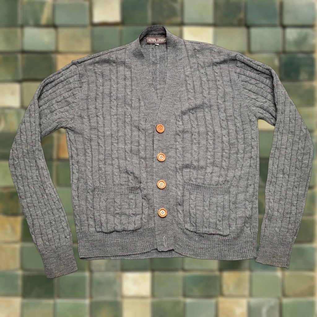 Vintage VTG Bengal Lancer Sweater Mens Large Gray Cable Knit Cardigan Grunge Kurt Cobain Size US L / EU 52-54 / 3 - 1 Thumbnail