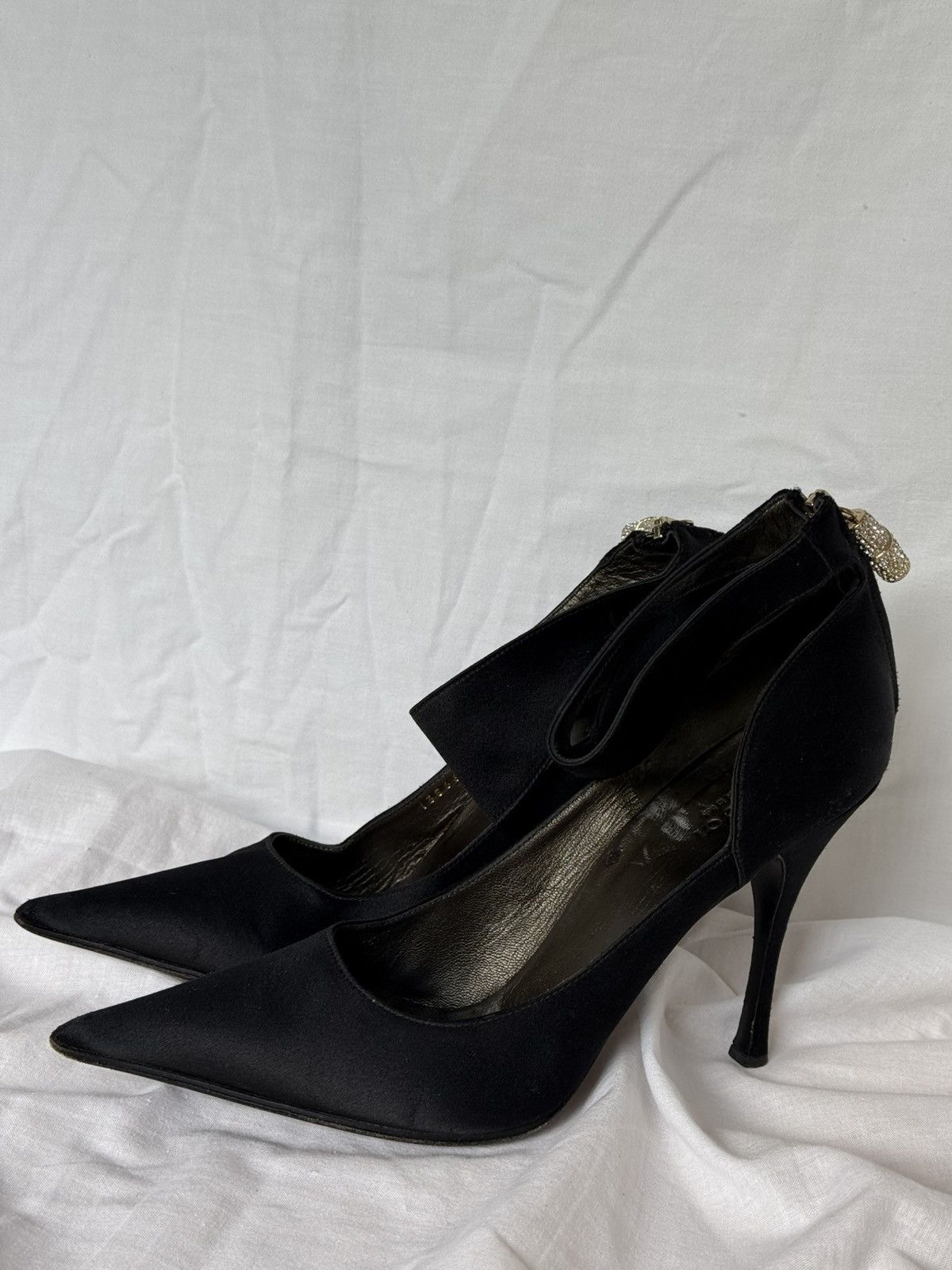 Gucci Gucci Black Satin Crystal Bamboo Heels Pumps Spike Toe Size US 7 / IT 37 - 1 Thumbnail