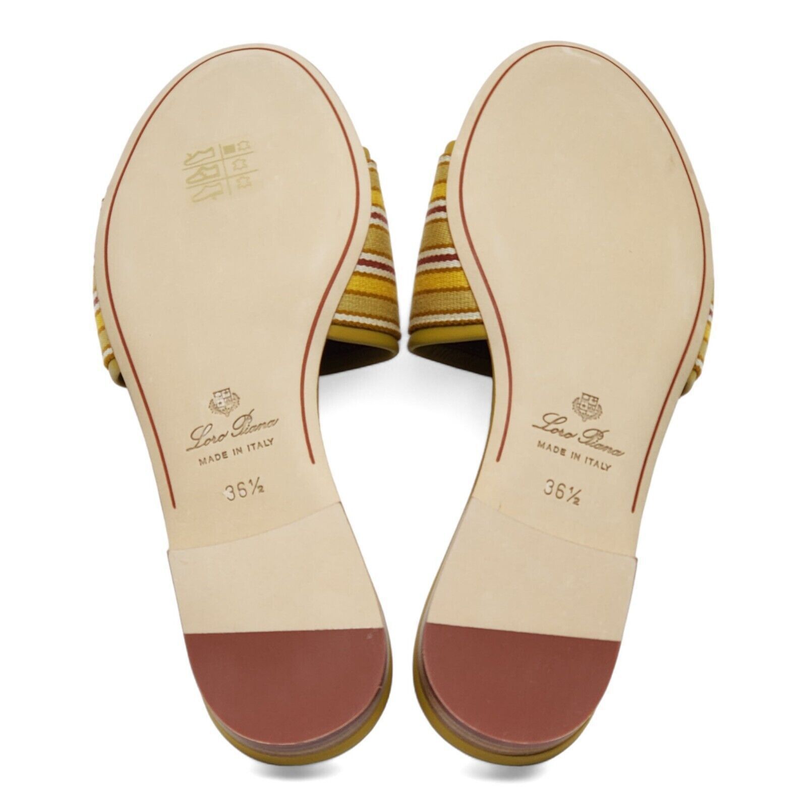 Loro Piana The Suitcase Stripe Sandals Fabric Leather Yellow 36.5 $750 Size US 6.5 / IT 36.5 - 6 Thumbnail